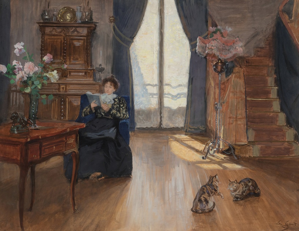 Victor Gabriel Gilbert's 'Morning Light' captures a serene moment in a sunlit room.
