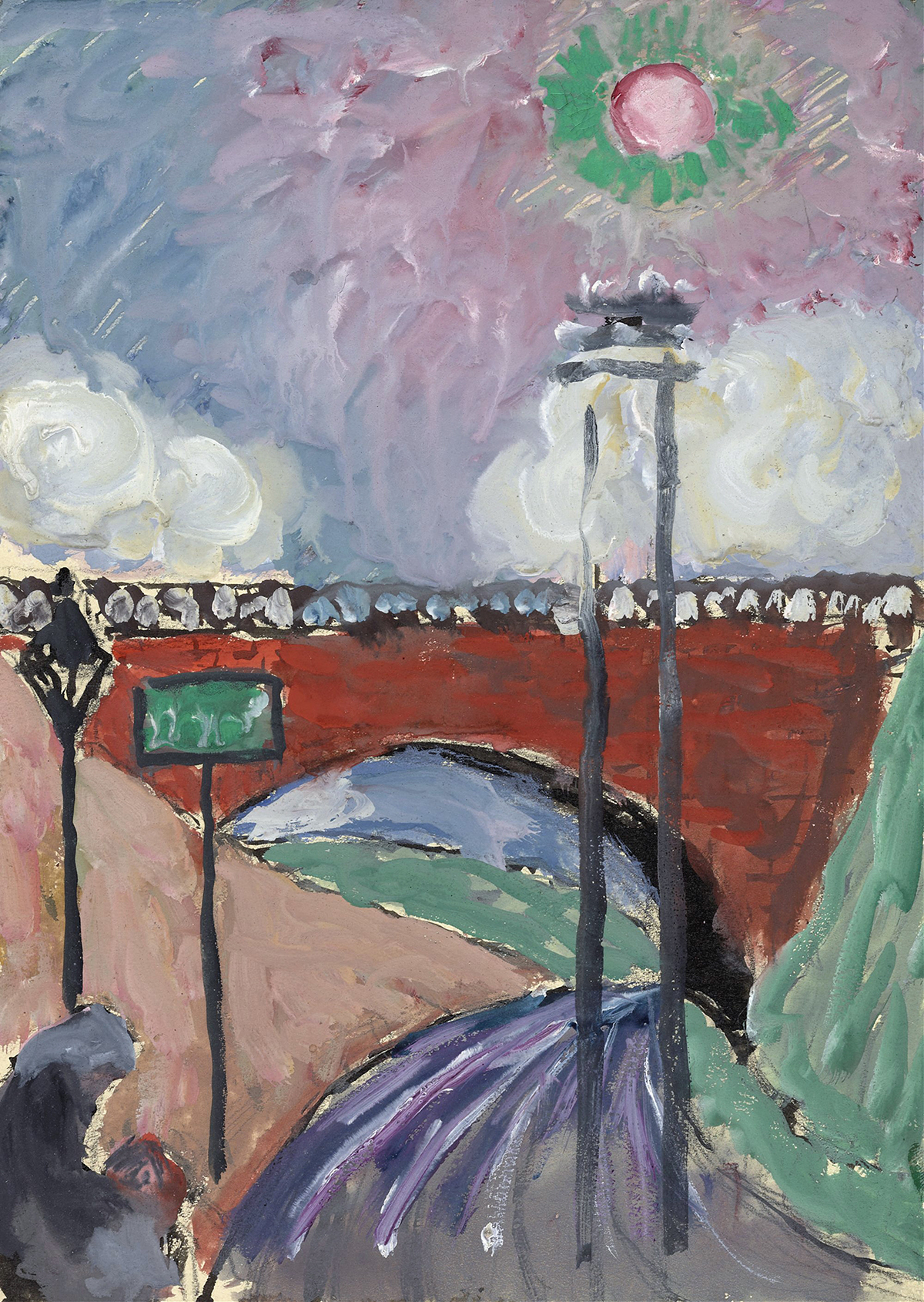 Landscape with a bridge over a river, oil on canvas by Marianne von Werefkin