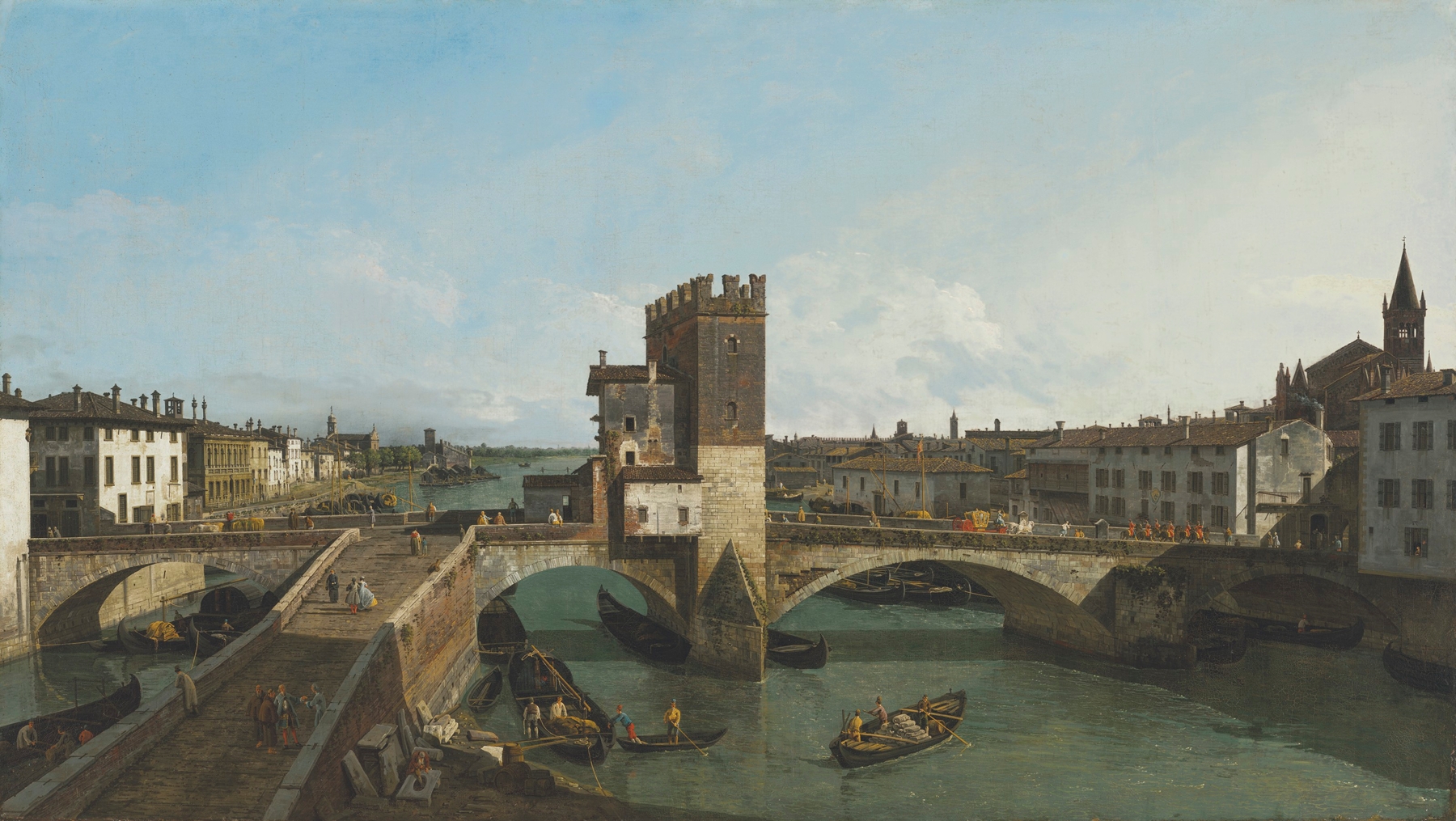 View of Verona with the Ponte delle Navi, by Bernardo Bellotto, public domain