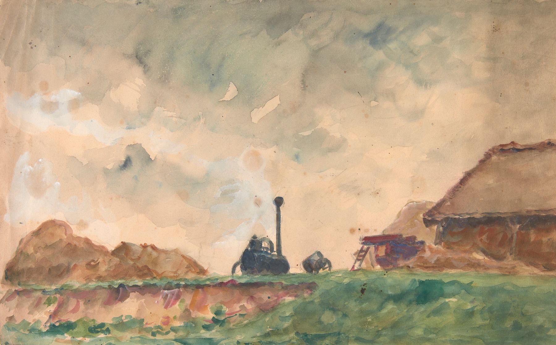Rural landscape with fields and sunset by Ivan Ivanec, oil painting