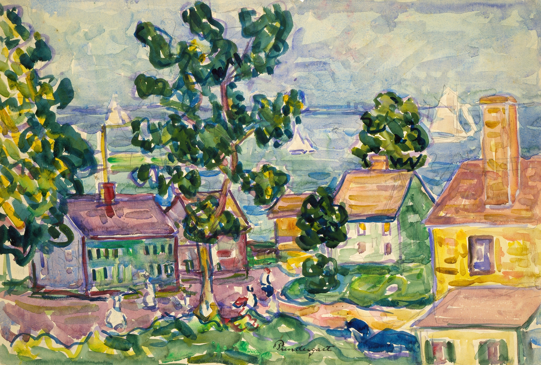 New England Coastal Village, by Maurice Prendergast, public domain