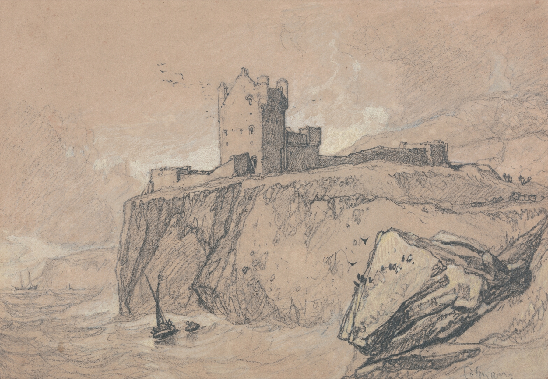 Bamborough Castle, Northumberland, by John Sell Cotman, public domain