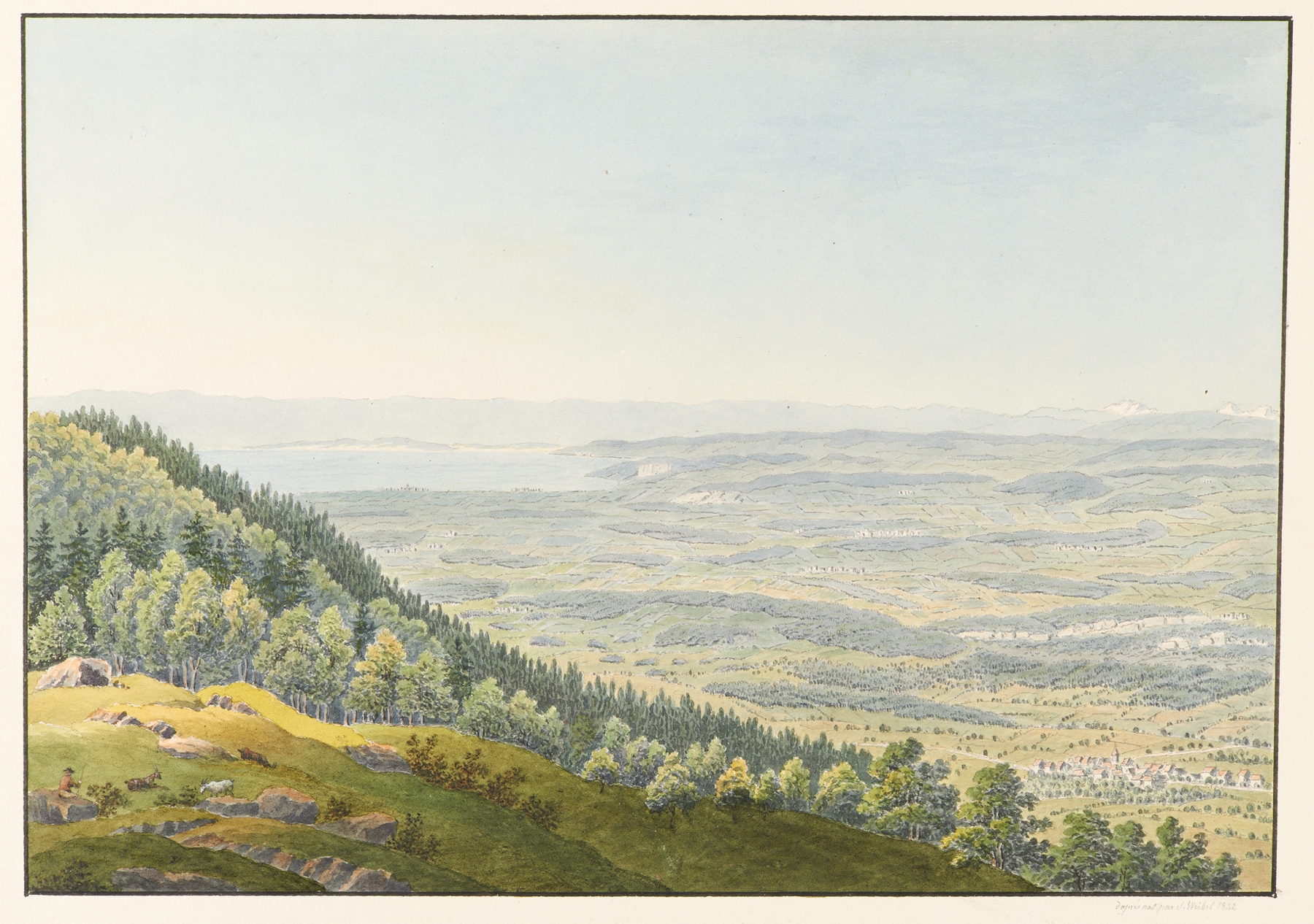 Landscape featuring a pavilion and greenery by Jakob Samuel Weibel