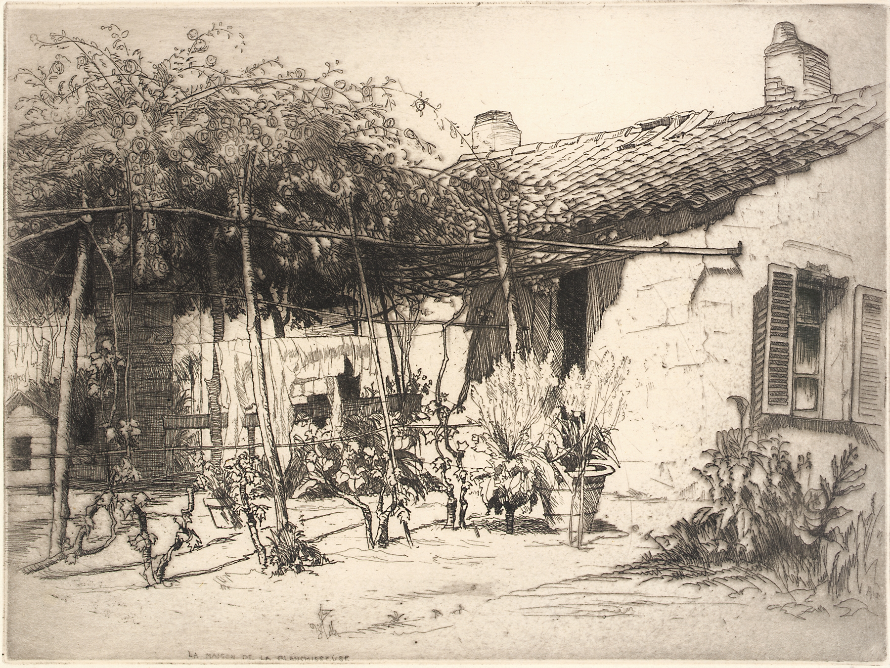 Genre scene depicting a laundry interior, oil on canvas by George Charles Aid