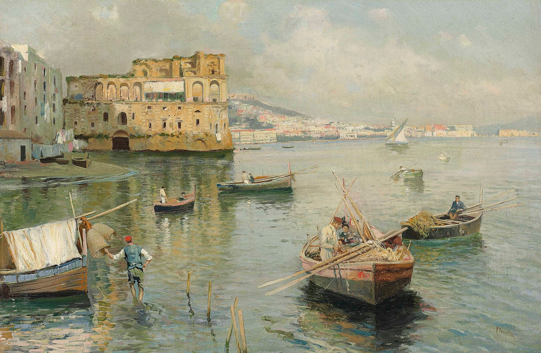 Palazzo Donn’Anna in Naples, oil painting by Attilio Pratella