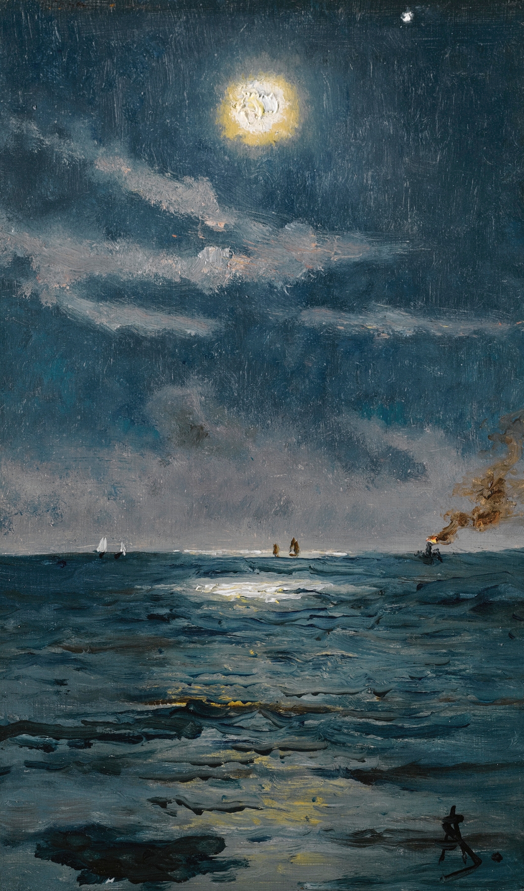 A Calm Moonlit Marine Scene, by Alfred Stevens, public domain