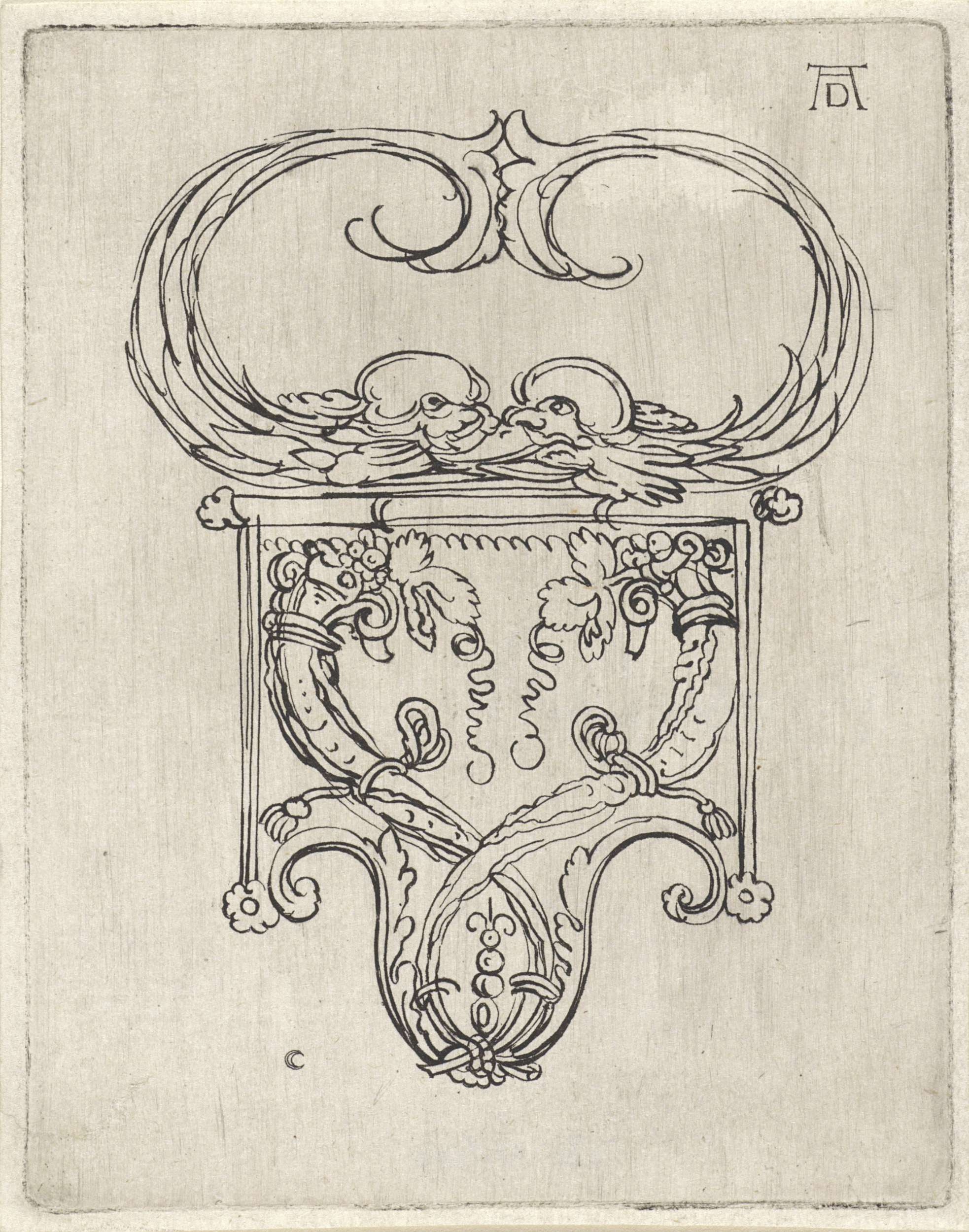 Etching by Wenceslaus Hollar featuring dolphins and ornate design