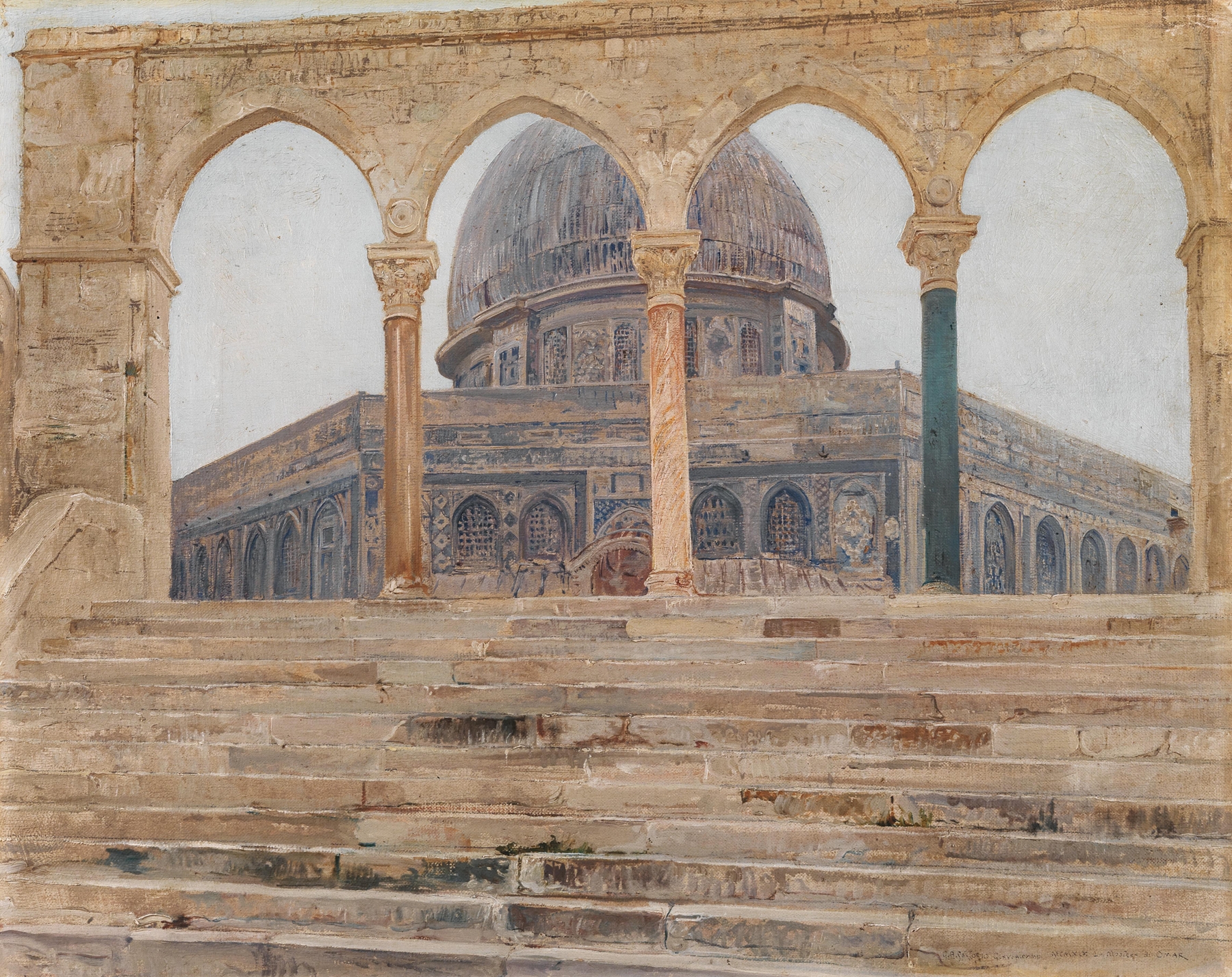 Jerusalem, a view of the Mosque of Omar with the Dome of the Rock by Giulio Aristide Sartorio, unknown medium