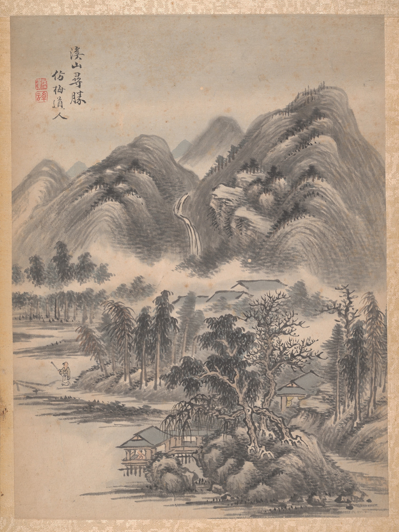 Eight landscapes Pl.7 by Lu Han, ink on paper, depicting a tranquil river under sunlight.