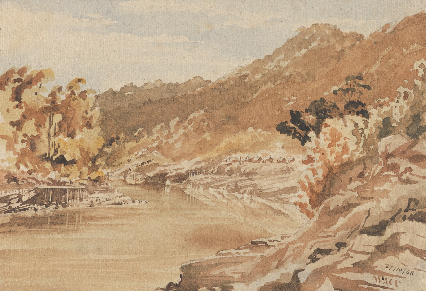 Coal mine and Brunnerton, River Grey, by William Marshall Cooper, public domain