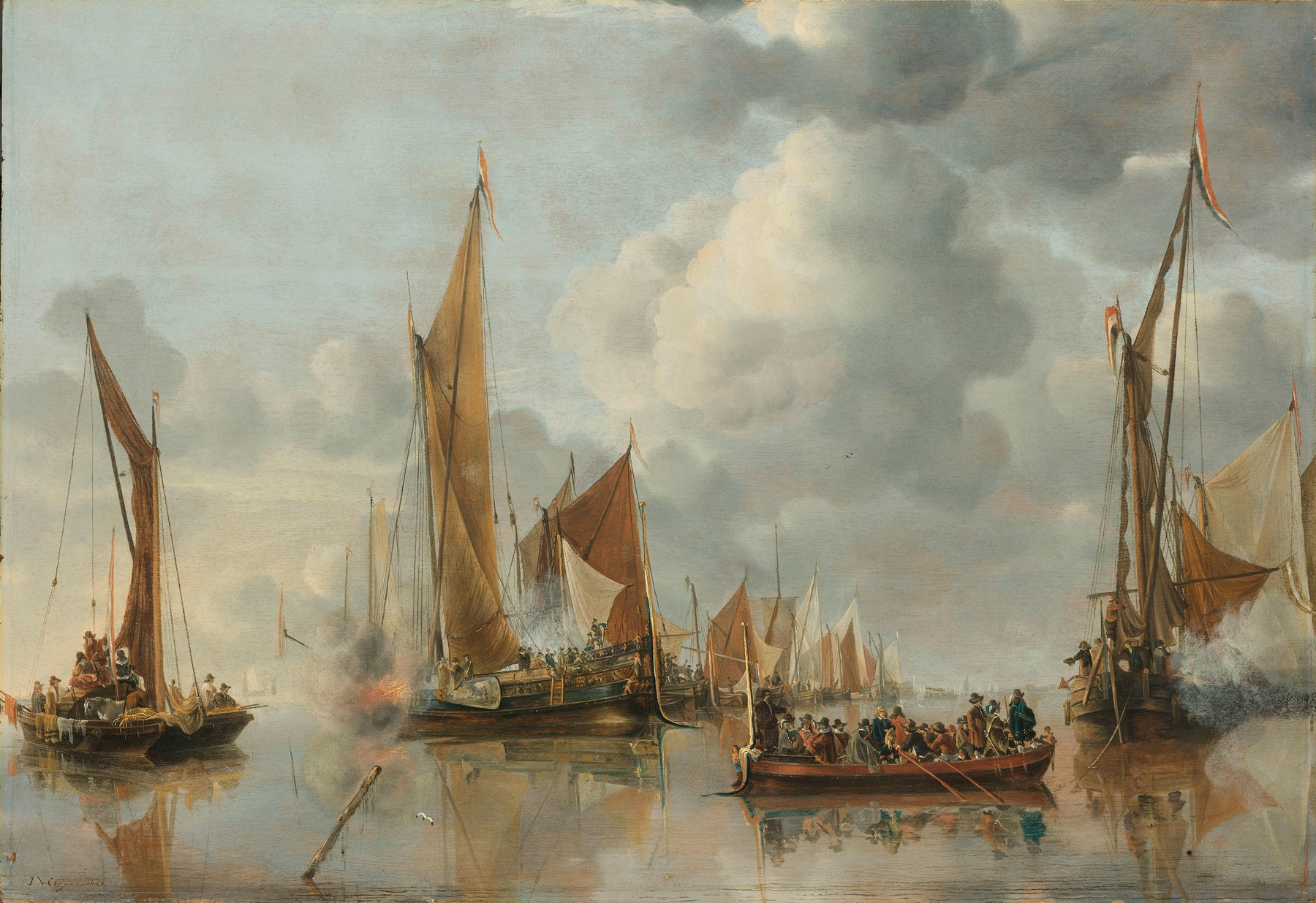 The Home Fleet Saluting the State Barge, by Jan van de Cappelle, public domain