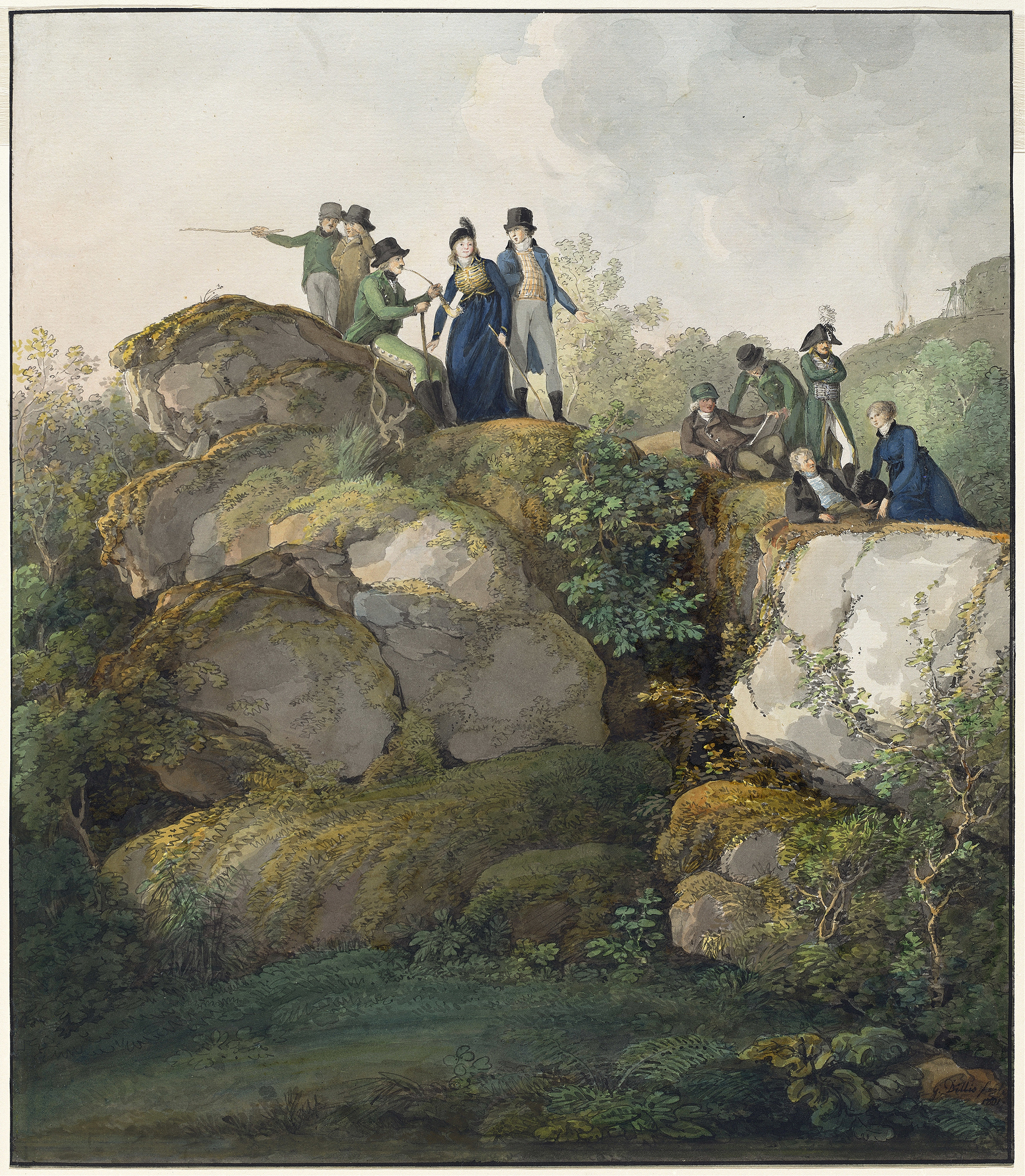 A Royal Party Admiring the Sunset atop the Hesselberg Mountain, oil on canvas by Johann Georg von Dillis