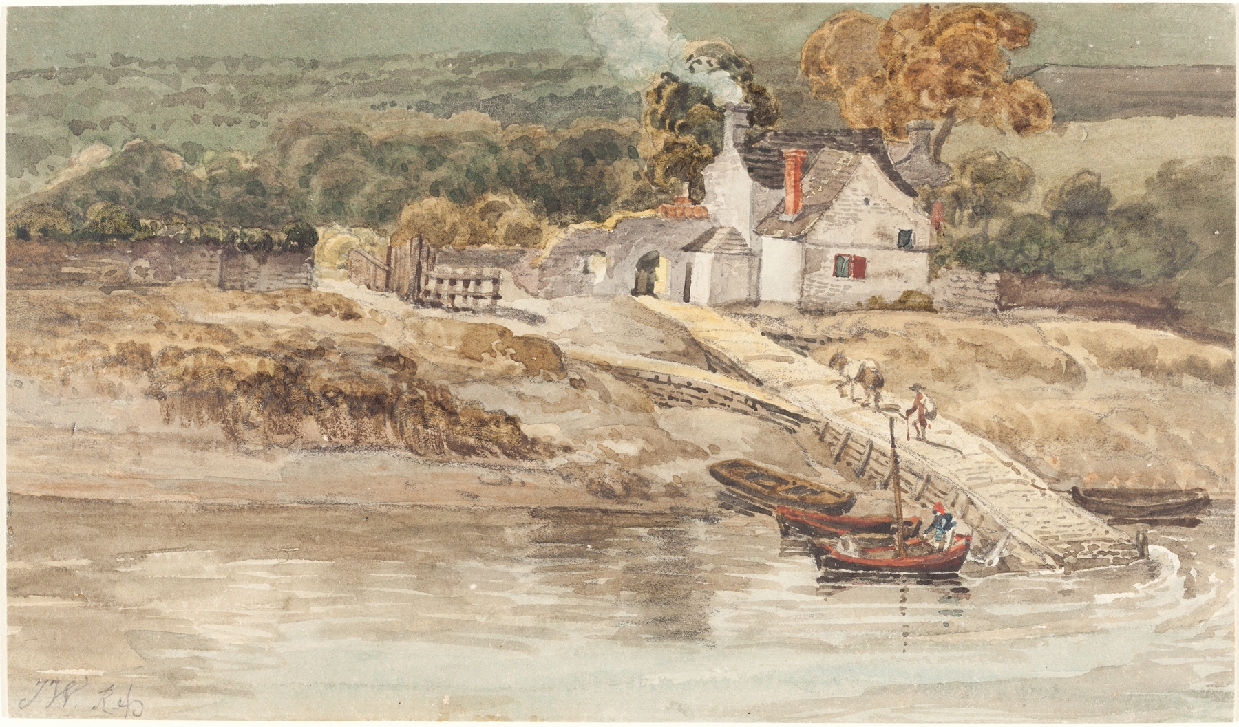 Landing Place near Tintern Abbey by James Ward, oil on canvas depicting a serene river landscape.