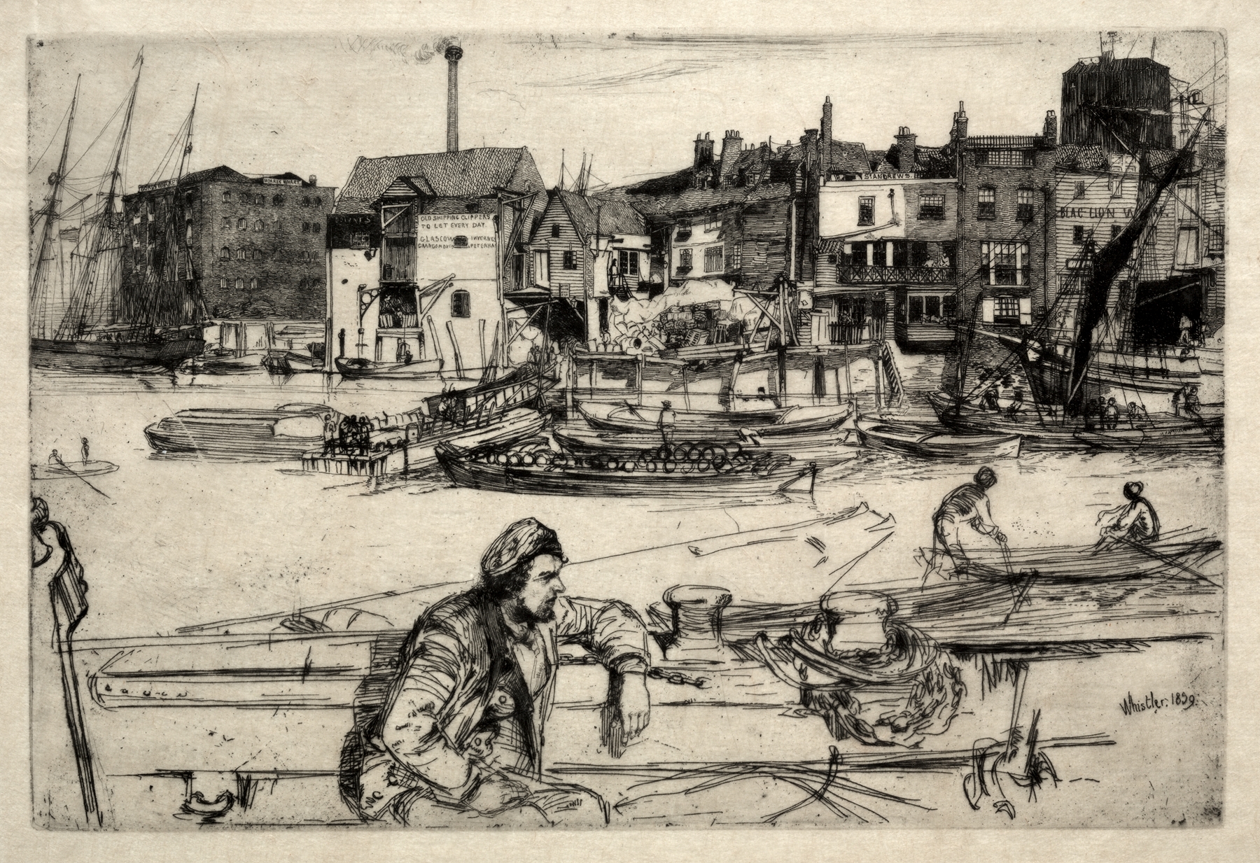 Black Lion Wharf, by James Abbott McNeill Whistler, public domain