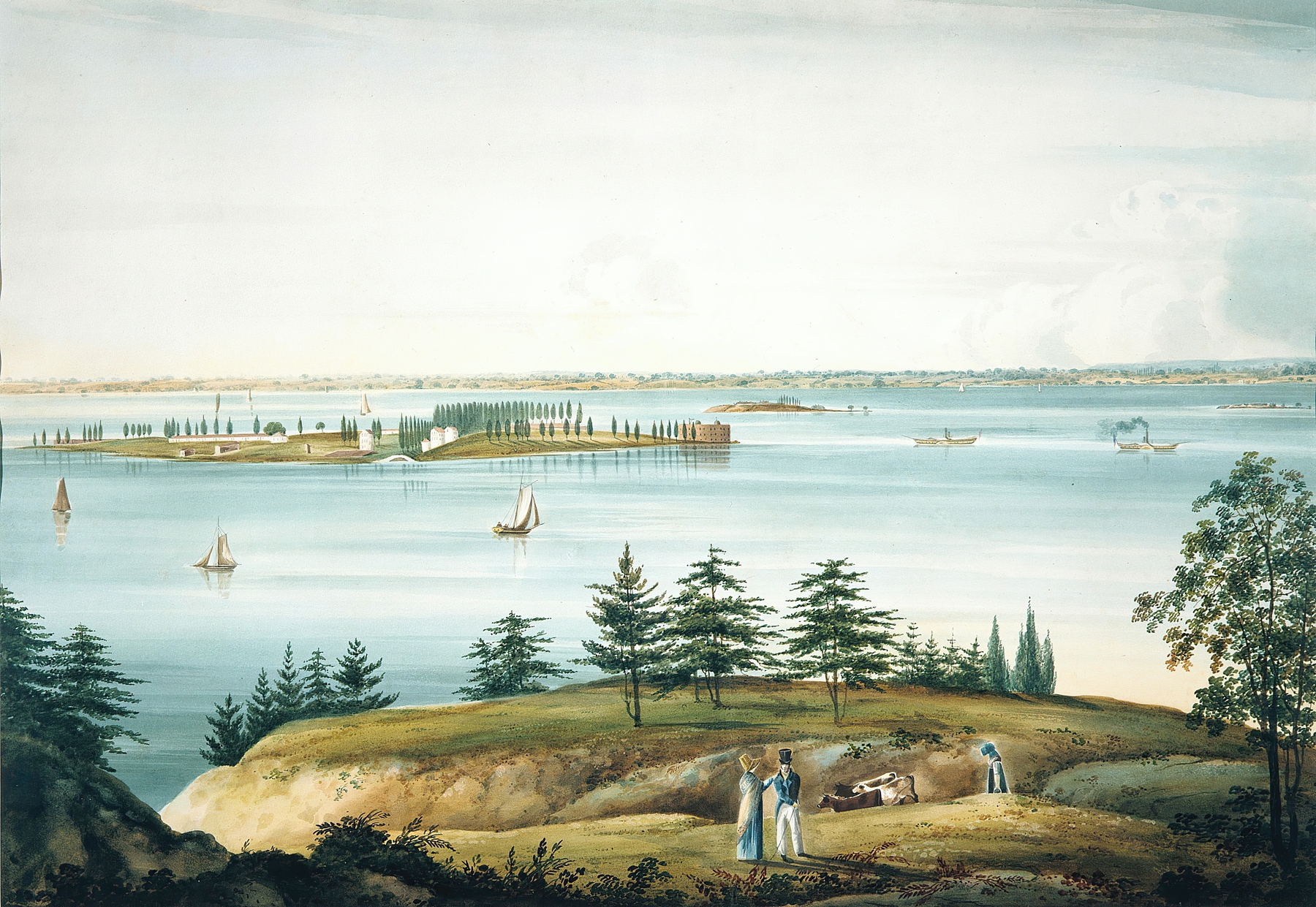 The Bay of New York and Governors Island Taken from Brooklyn Heights, by William Guy Wall, public domain