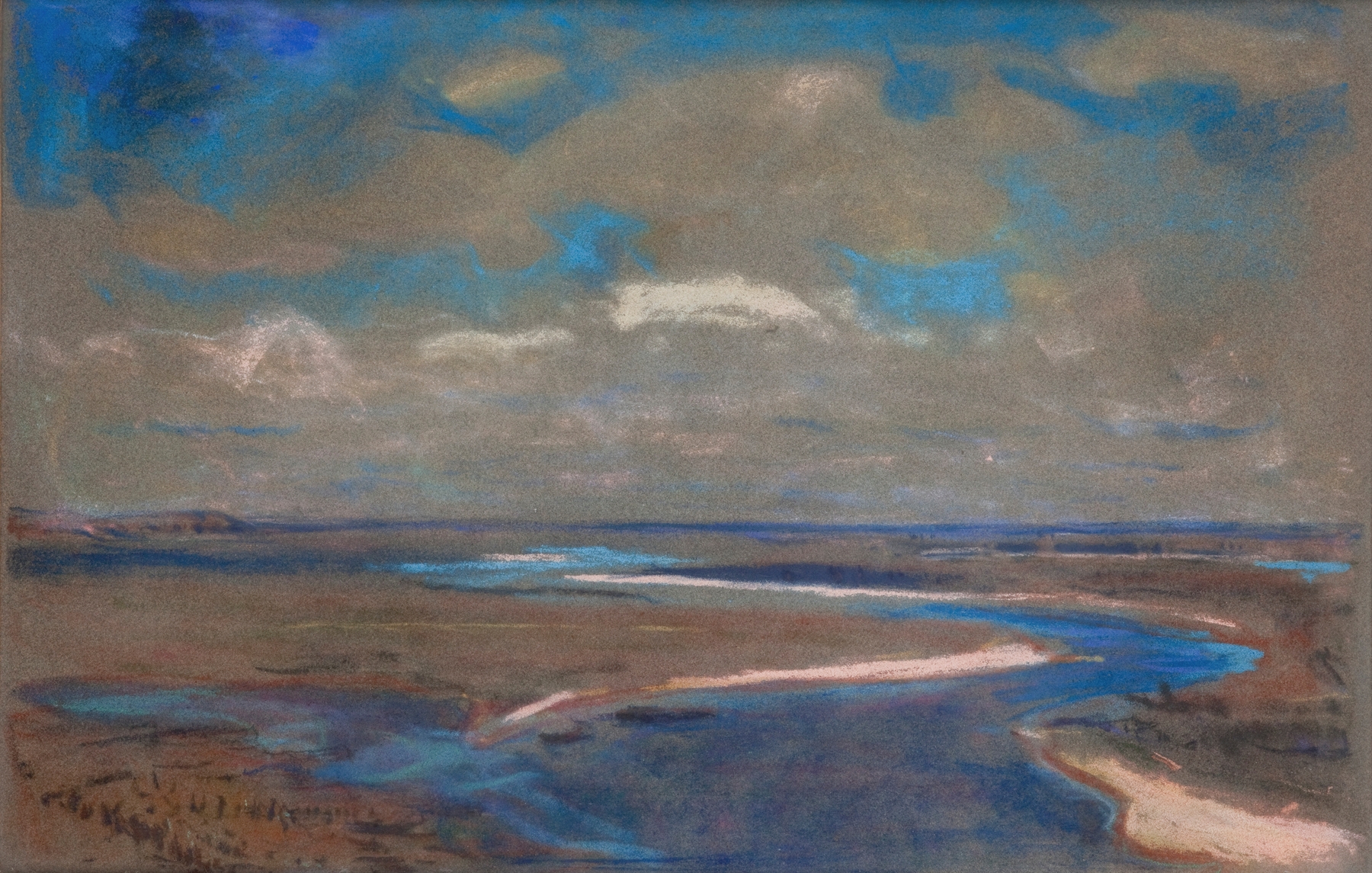 Dniepr by Jan Stanisławski, oil on canvas depicting a tranquil river landscape.