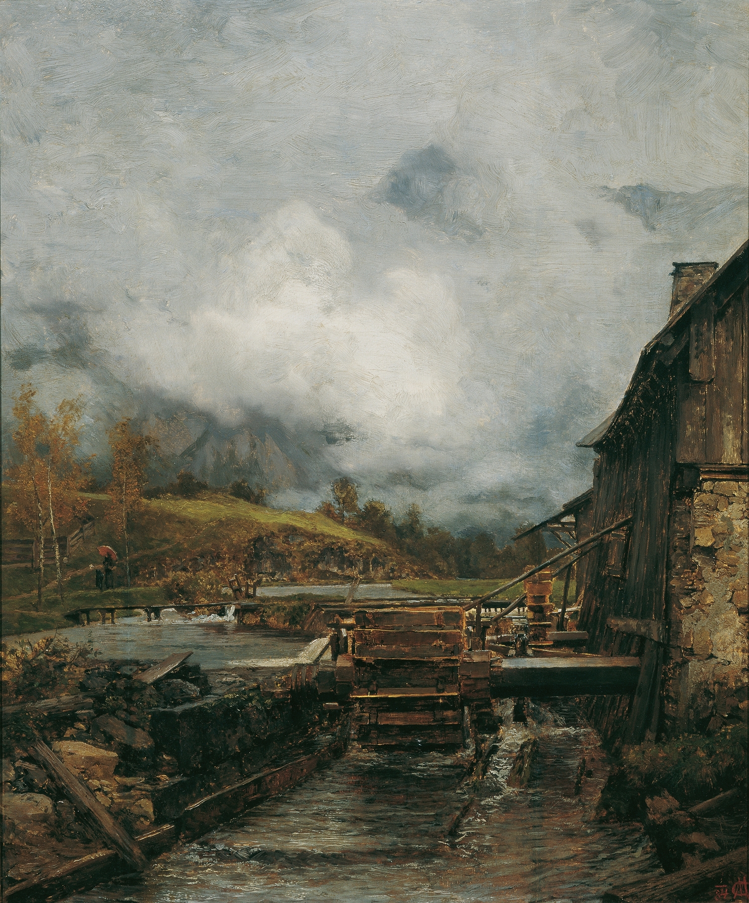 Wassermühle in Goisern (nach Emil Jakob Schindler), by Carl Moll, public domain