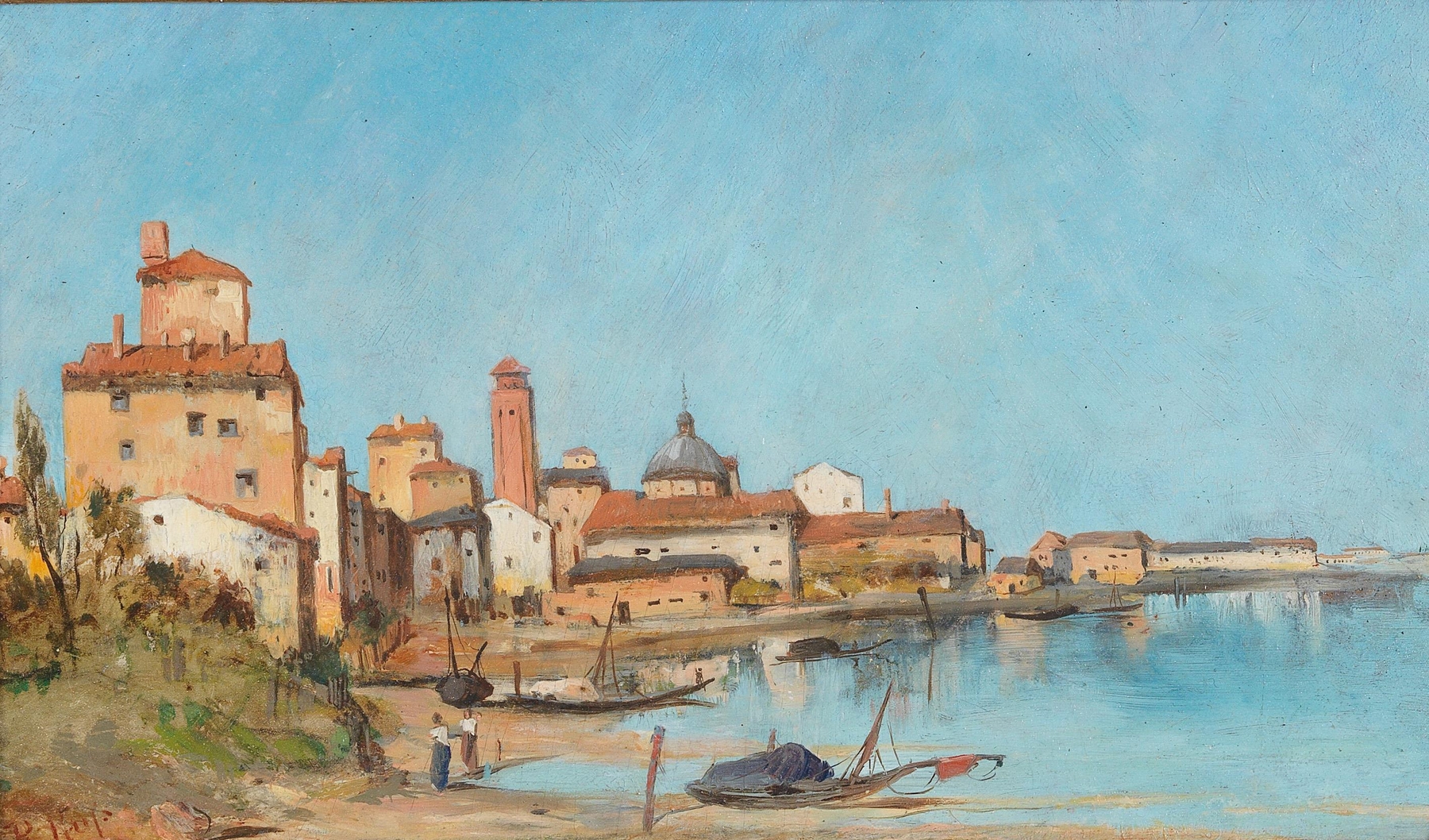 San Giovanni Venezia by Robert Russ, oil on canvas depicting Venetian architecture with light and shadow.