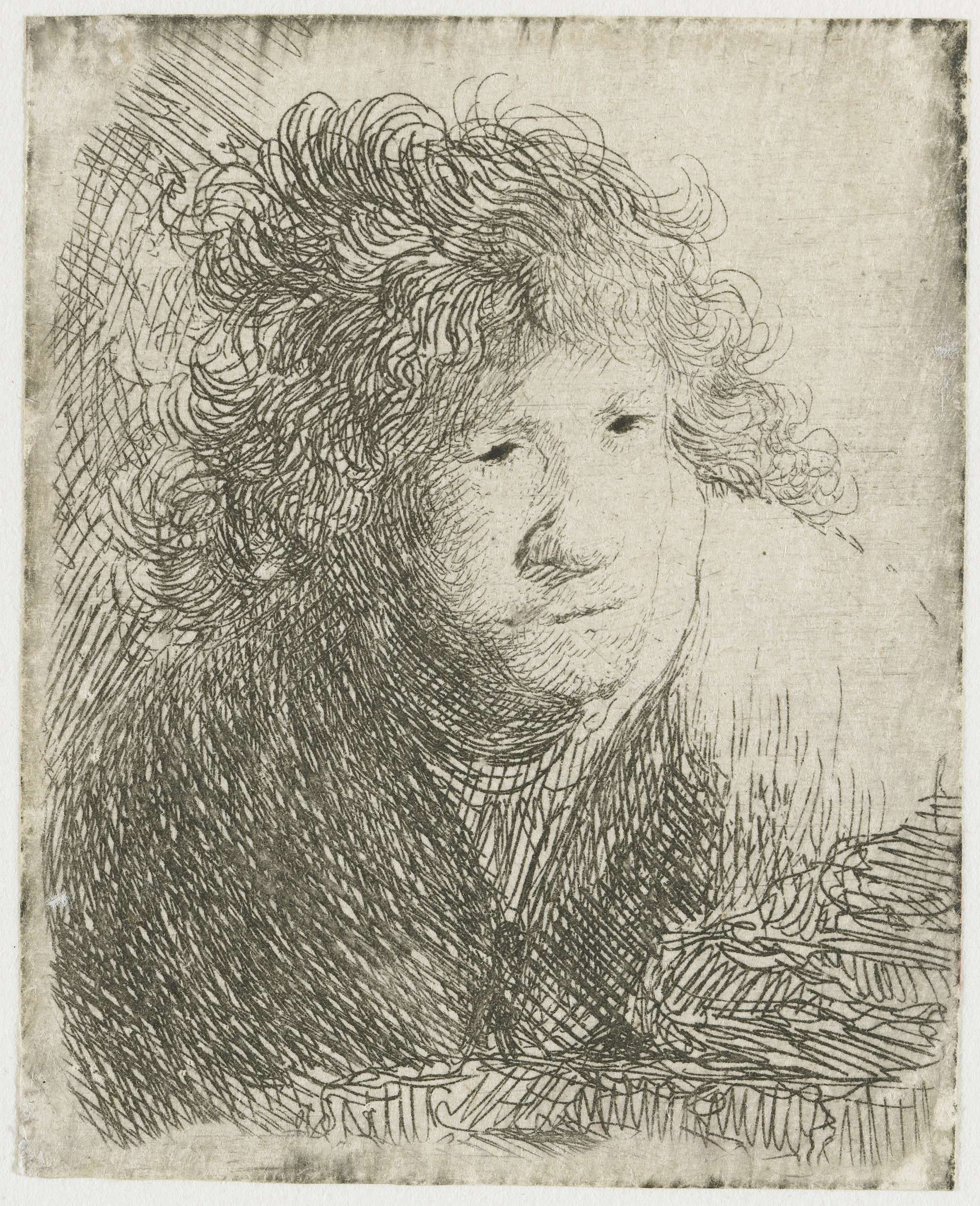 Self-portrait, Bending Forward by Rembrandt van Rijn, etching