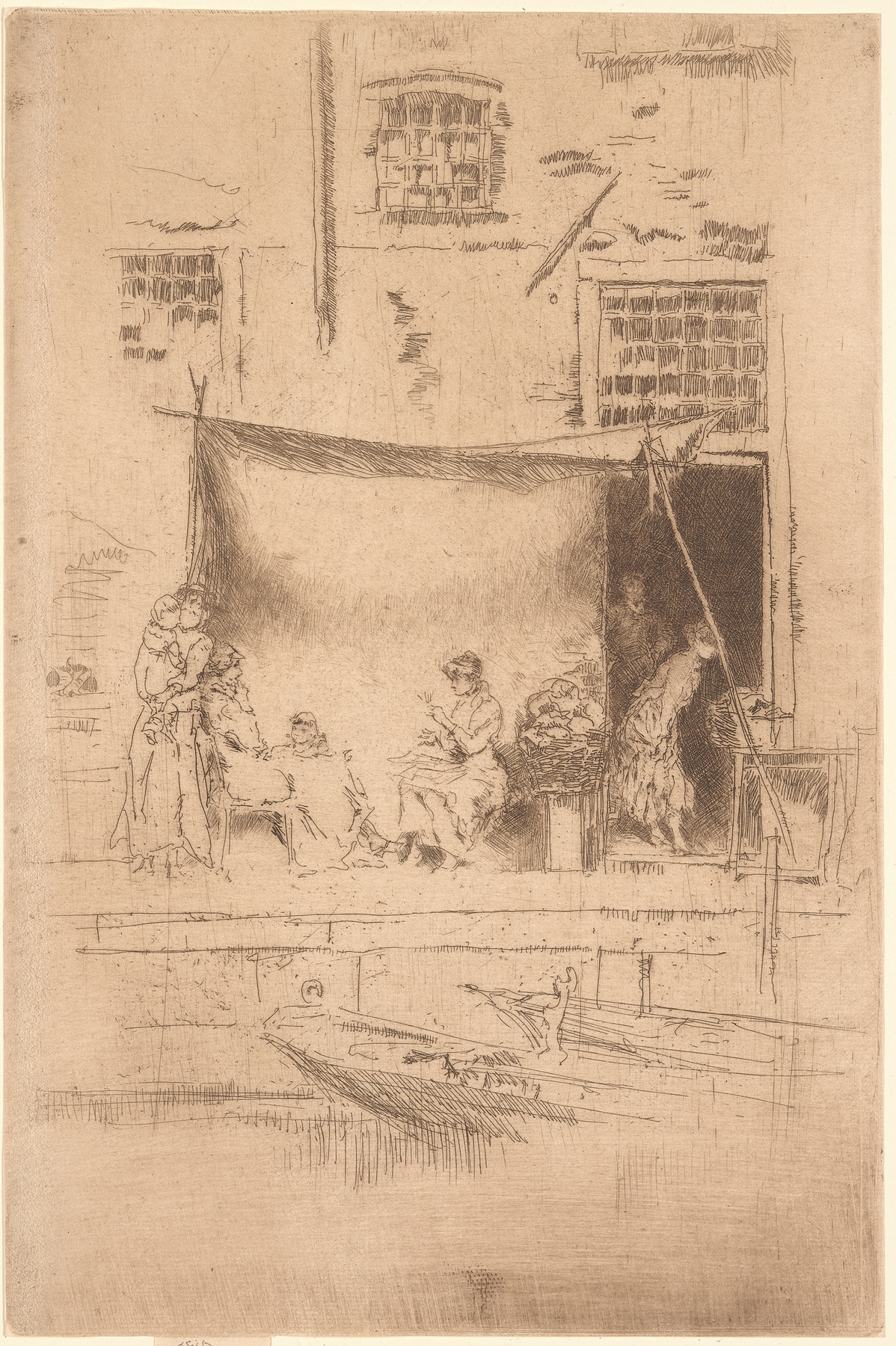 Still life of fruits at a market, oil on canvas by James Abbott McNeill Whistler