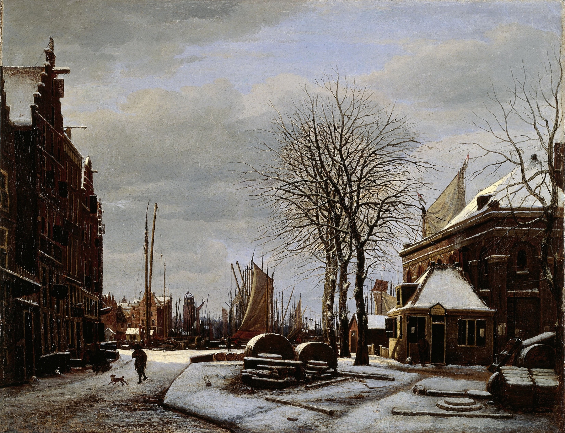 Whetstone Market in winter, oil on canvas by George Pieter Westenberg