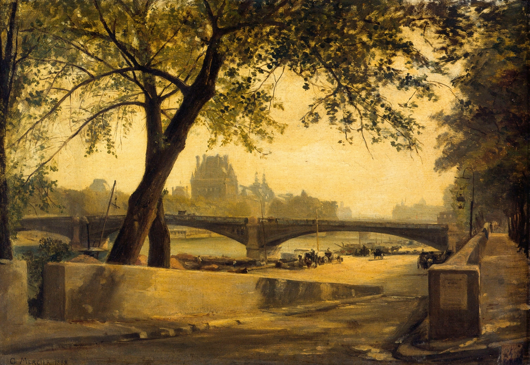 Oil painting by Charles Mercier depicting Le Pont de Solférino and Pavillon de Flore