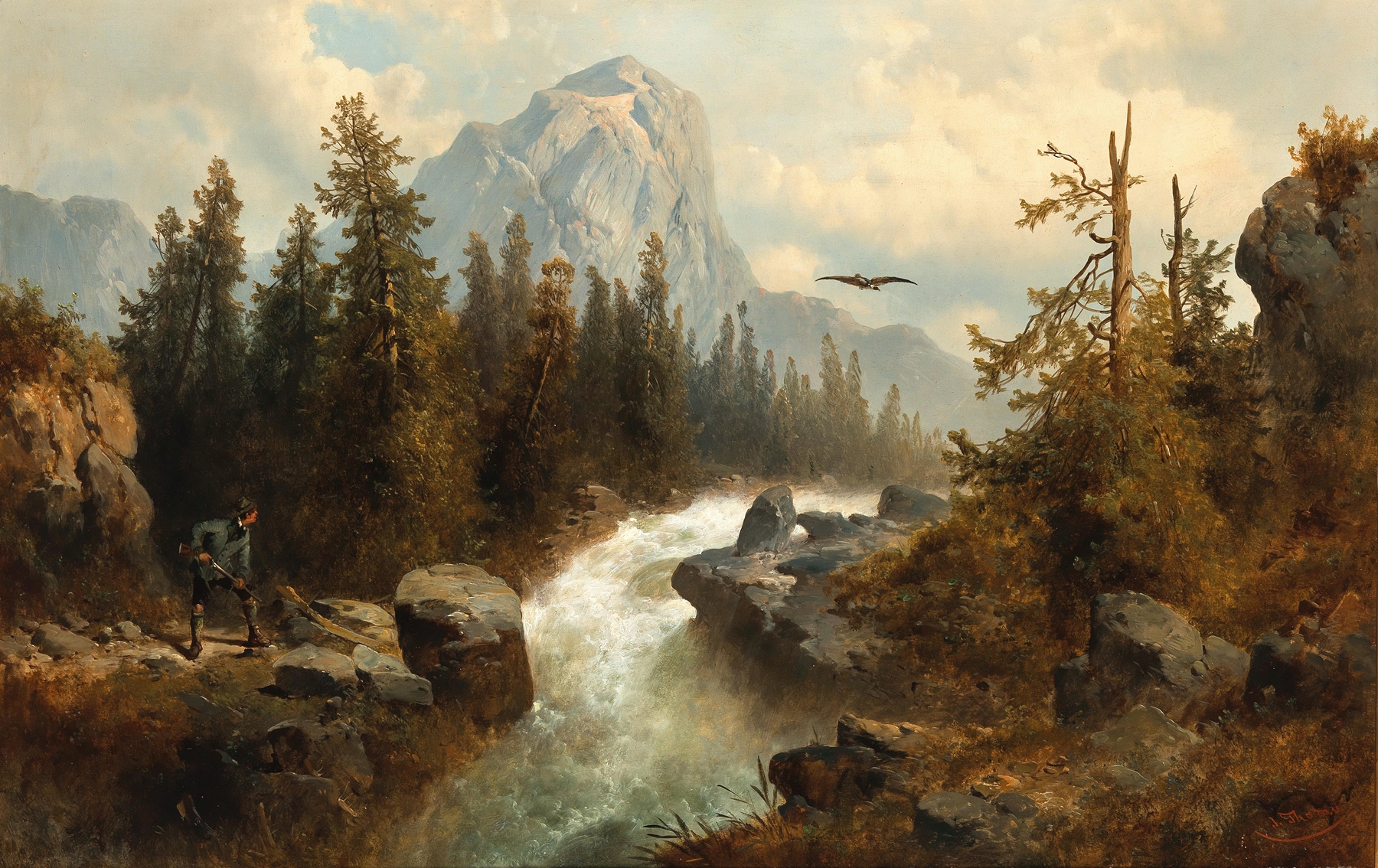 Hunting Birds of Prey at a Mountain Stream, by Josef Thoma, public domain