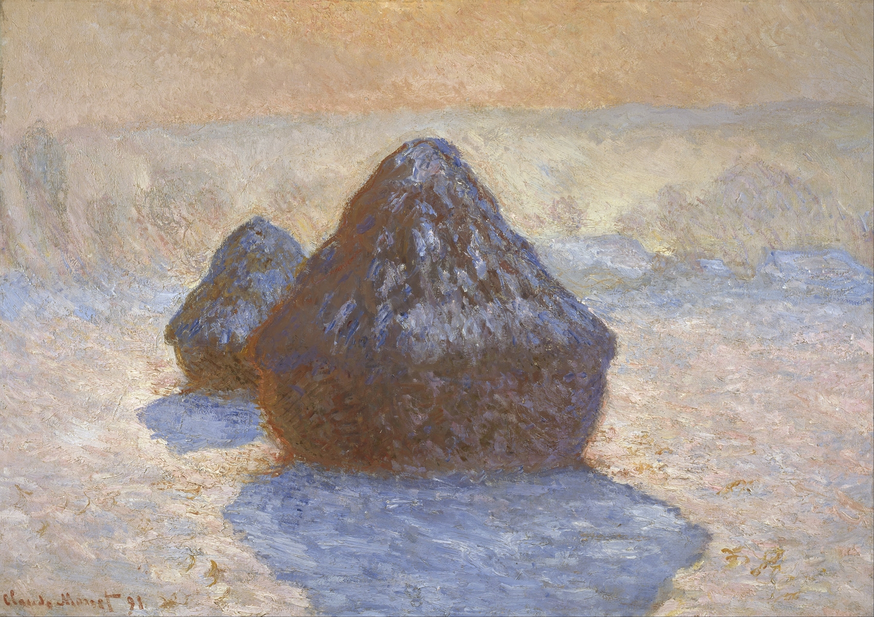 Haystacks- Snow Effect, by Claude Monet, public domain