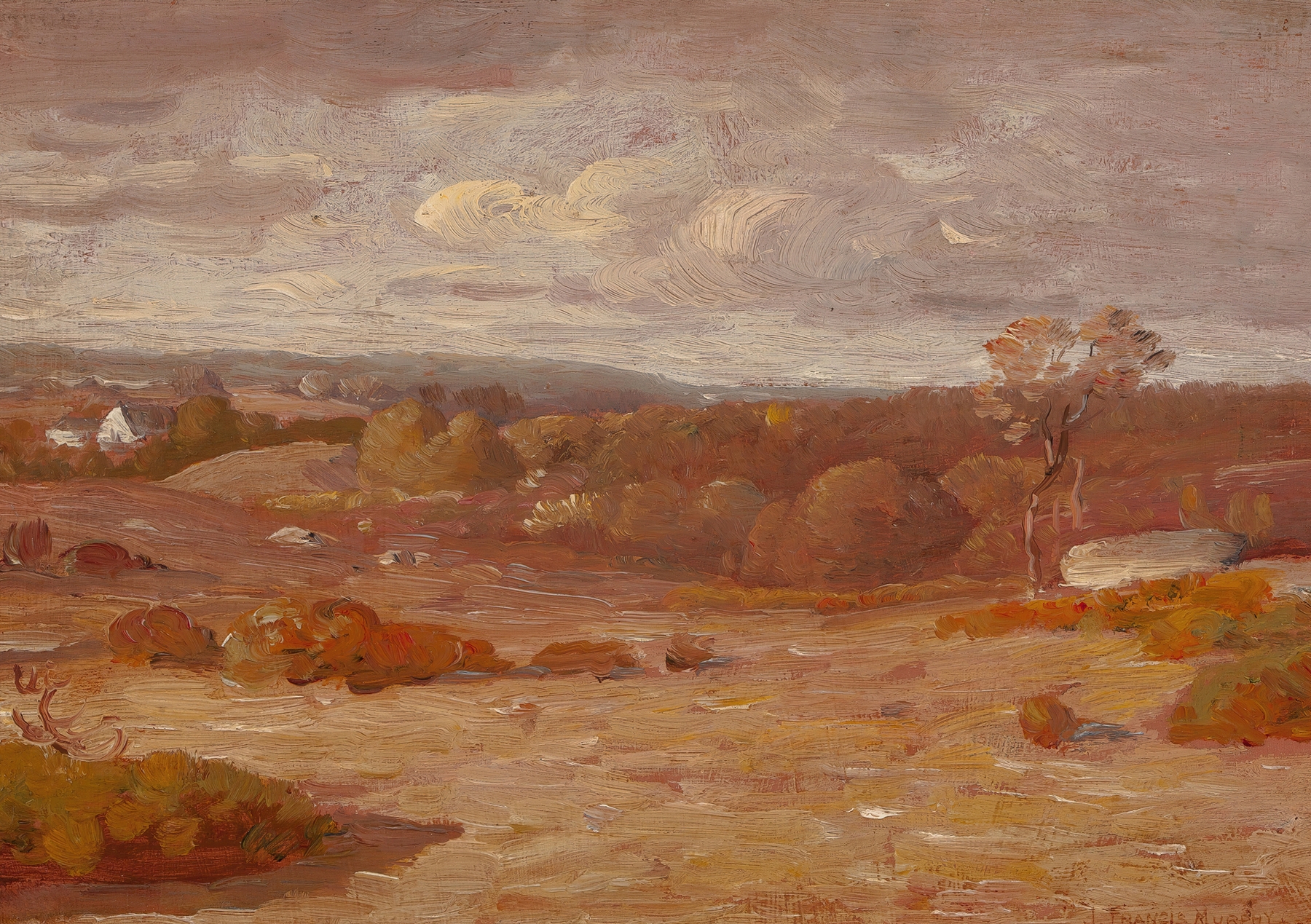 Early Autumn, New York by John Francis Murphy, oil on canvas depicting vibrant autumn trees.