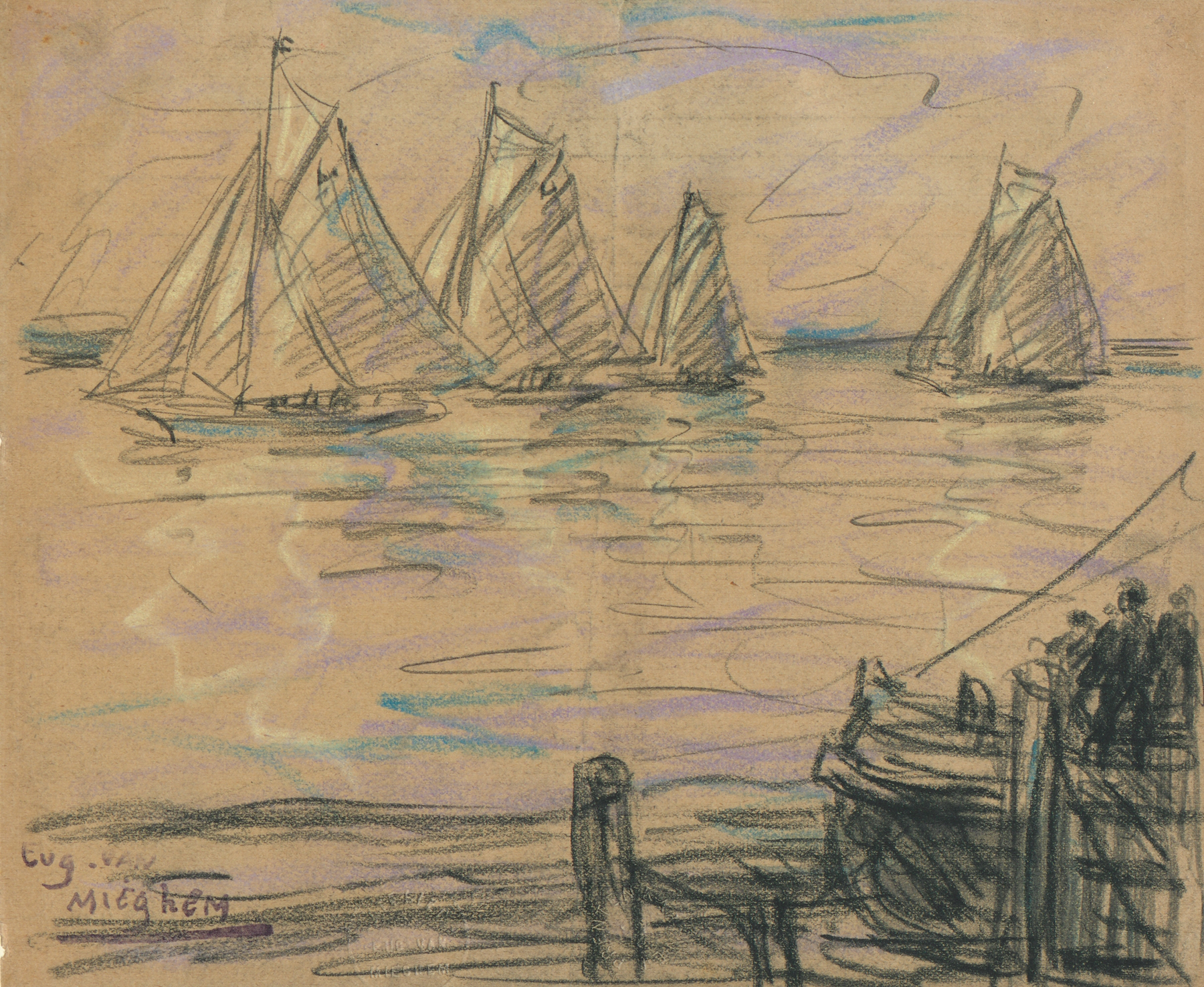 Zeilschepen op de Schelde, by Eugeen Van Mieghem, public domain
