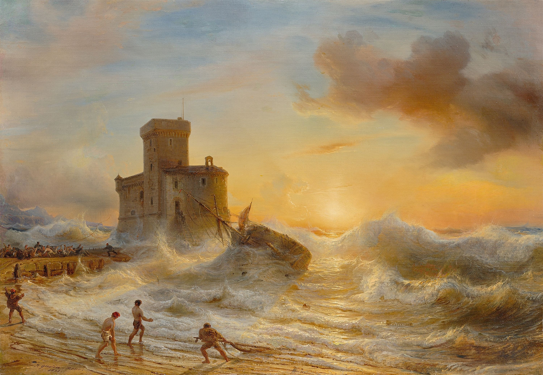 Shipwreck at Castello sul Mare in Rapallo, oil painting by Théodore Gudin