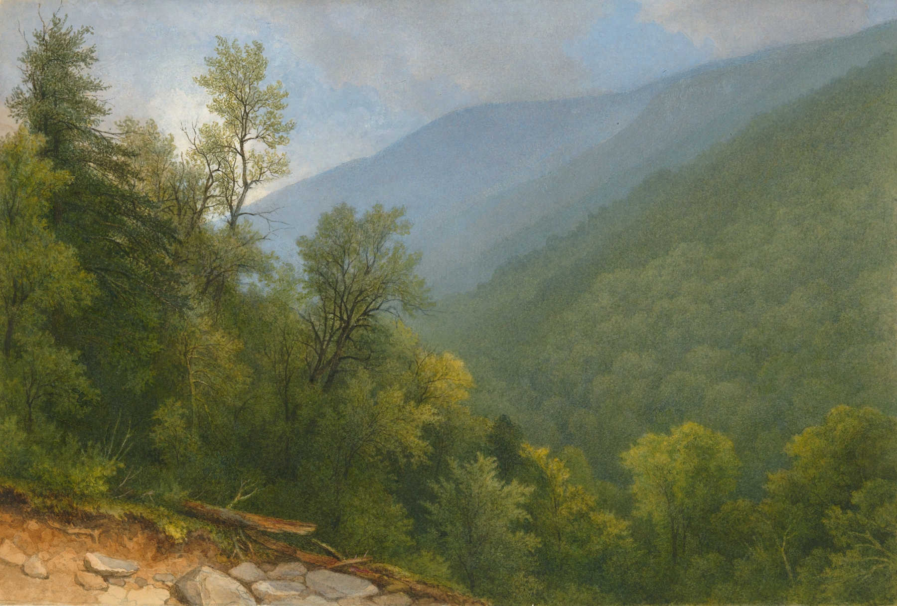 Landscape of a valley with hills and pastel sky by Frederick Frank Durand