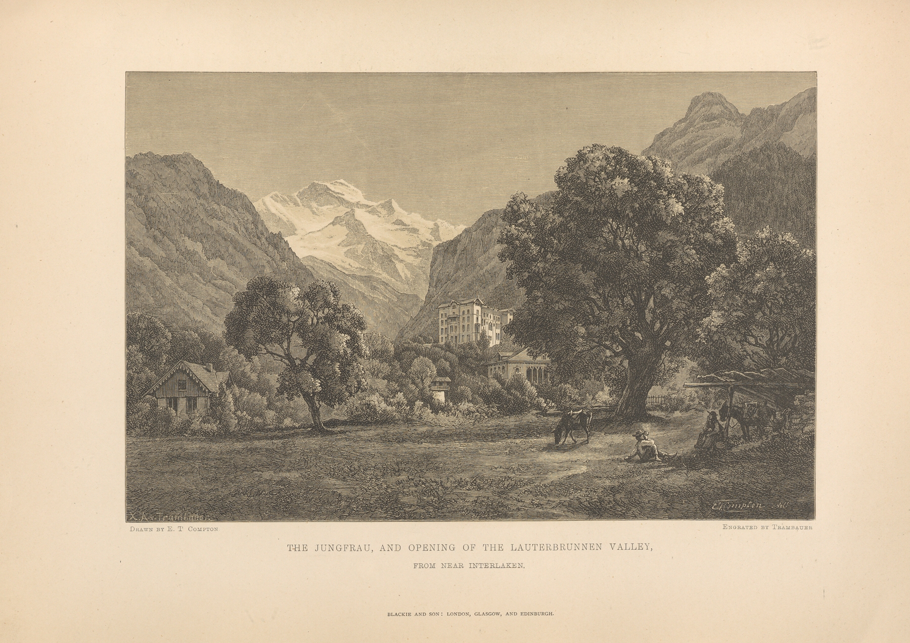 E.‎ ‎T.‎ ‎Compton – The‎ ‎Jungfrau,‎ ‎and‎ ‎Opening‎ ‎of‎ ‎the‎ ‎Lauterbrunnen‎ ‎Valley, by Theodor Gsell Fels, public domain