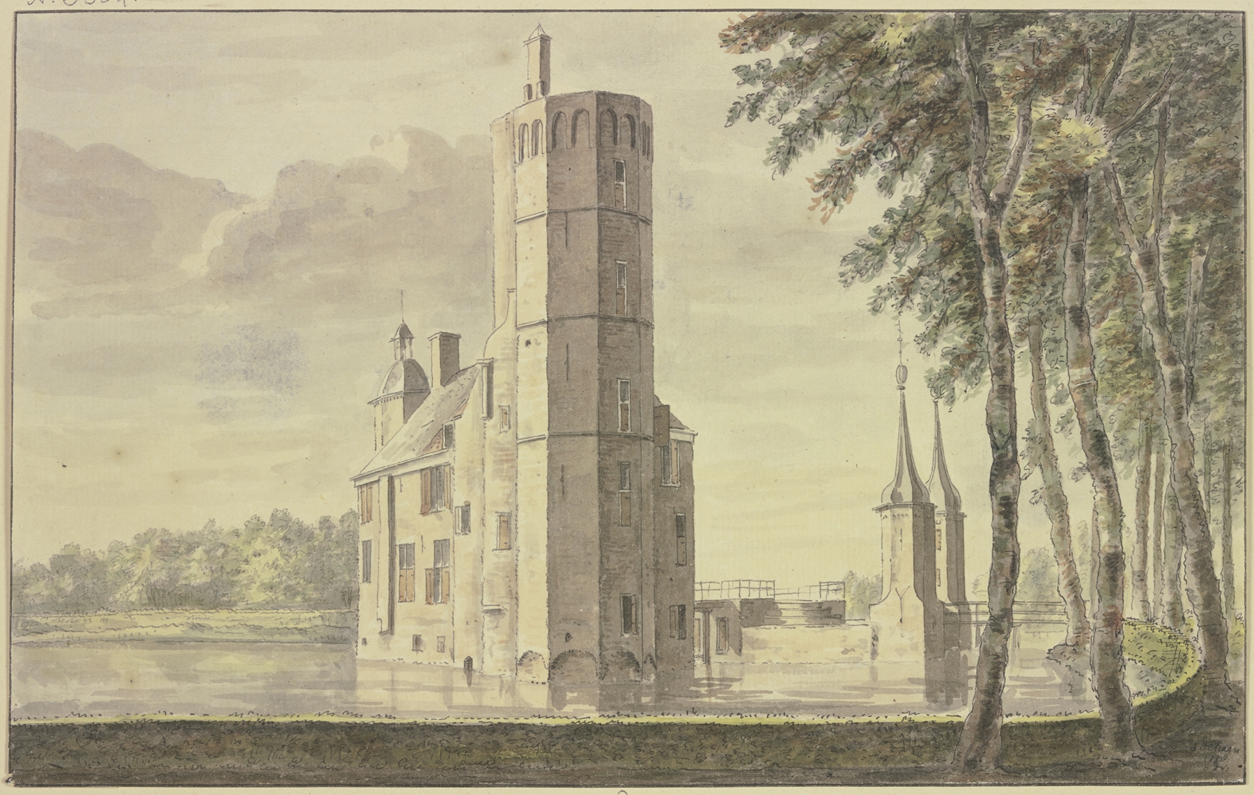 t’Huis te Persyn by Abraham de Haen the Younger, oil on canvas, features a detailed house at twilight.
