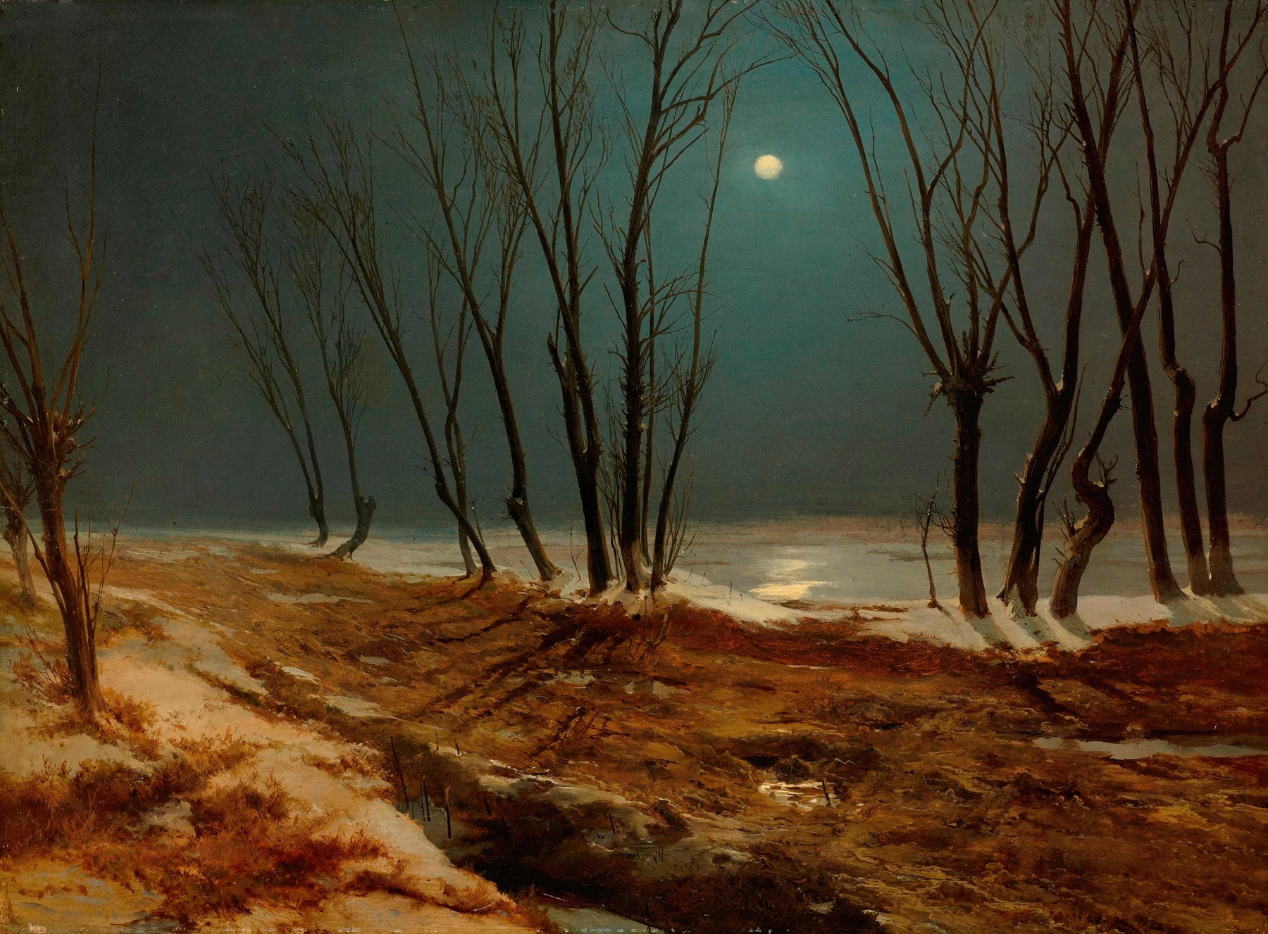 Landscape in Winter at Moonlight, by Carl Blechen, public domain