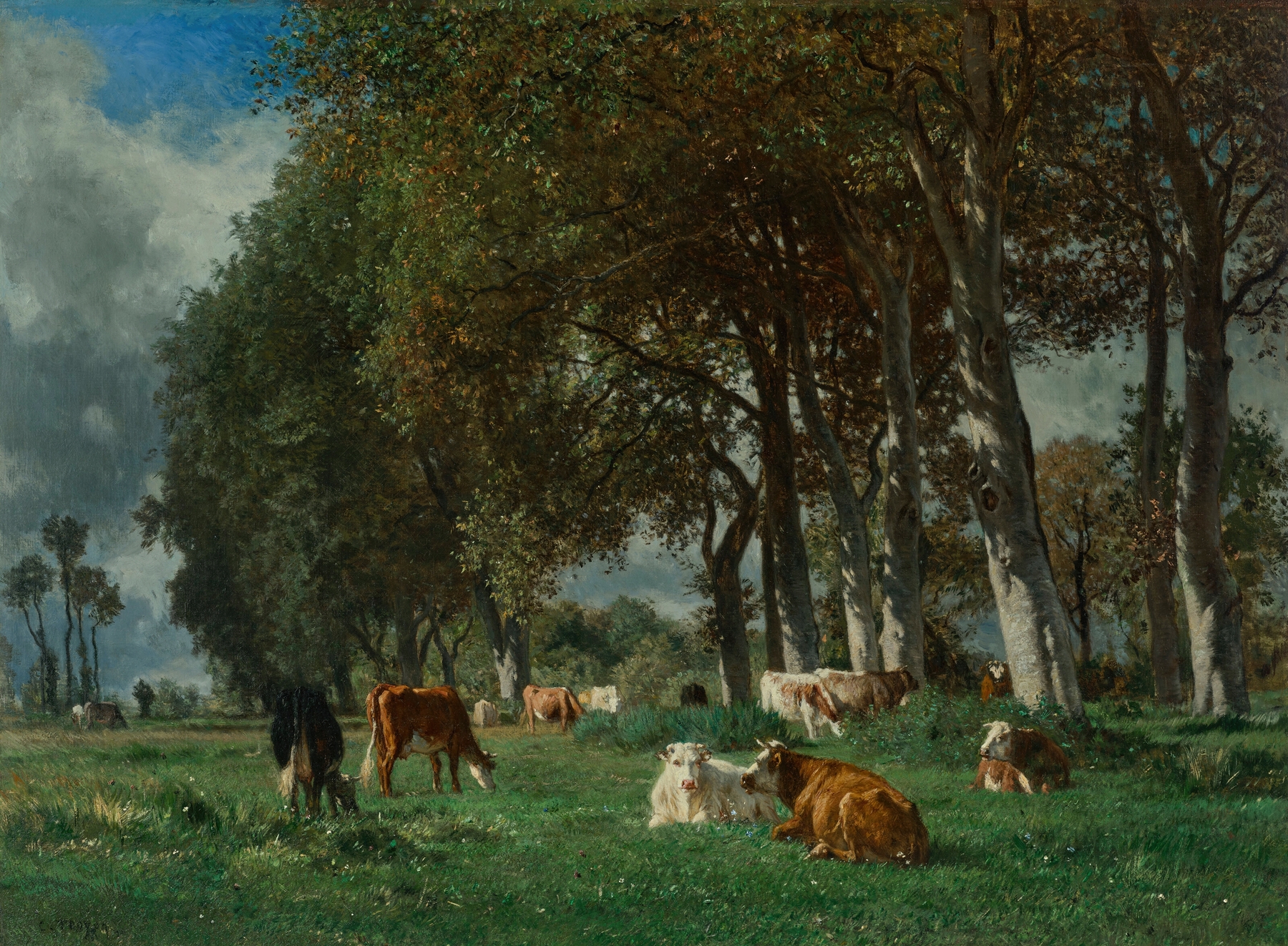 Cows in a forest, oil painting by Constant Troyon