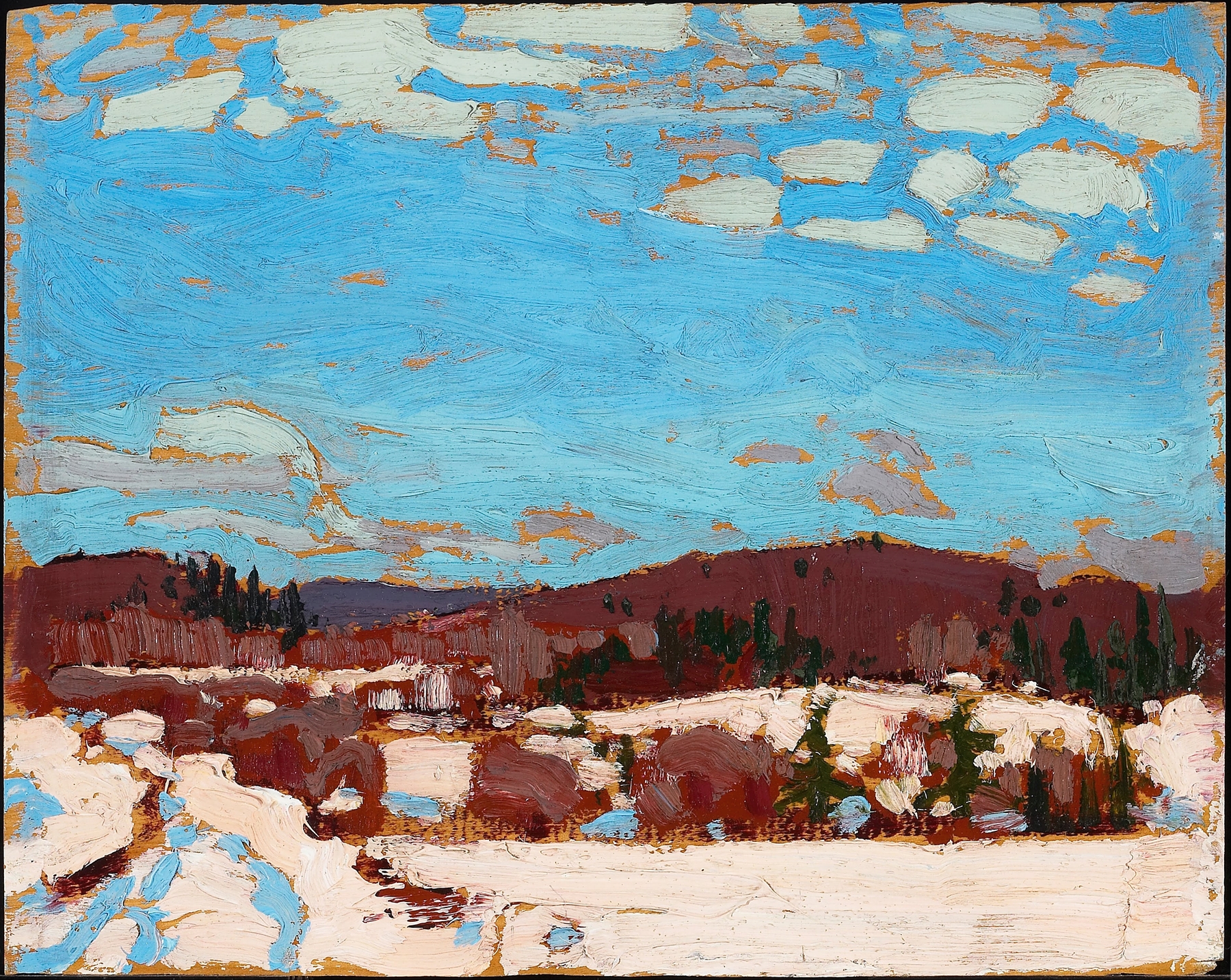 Landscape with budding leaves, oil painting by Tom Thomson