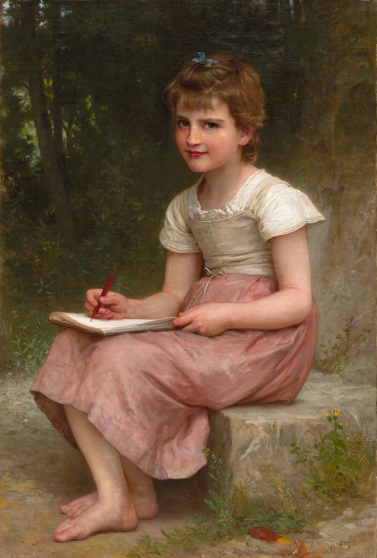 A painting by William Bouguereau depicting a young woman in a serene landscape.