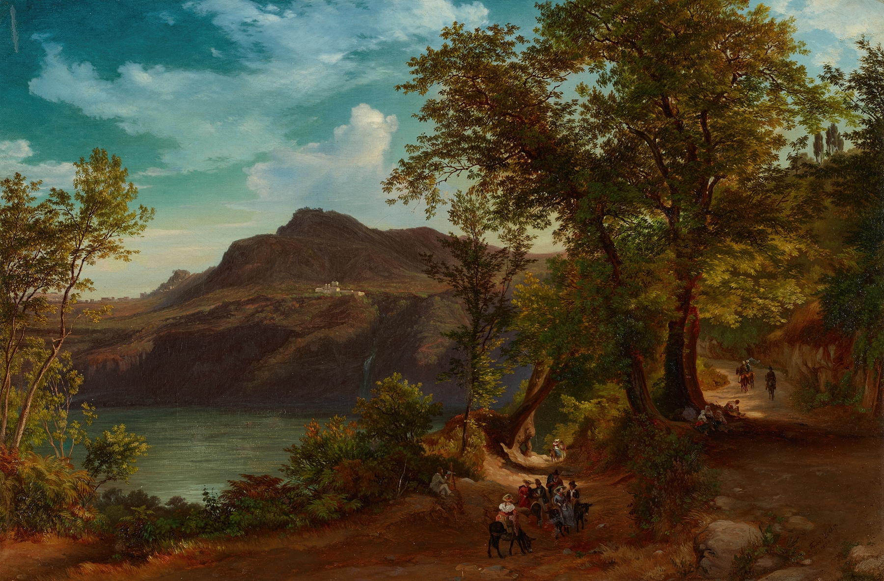 Landscape with golden light over rolling hills, oil painting by Friedrich Loos