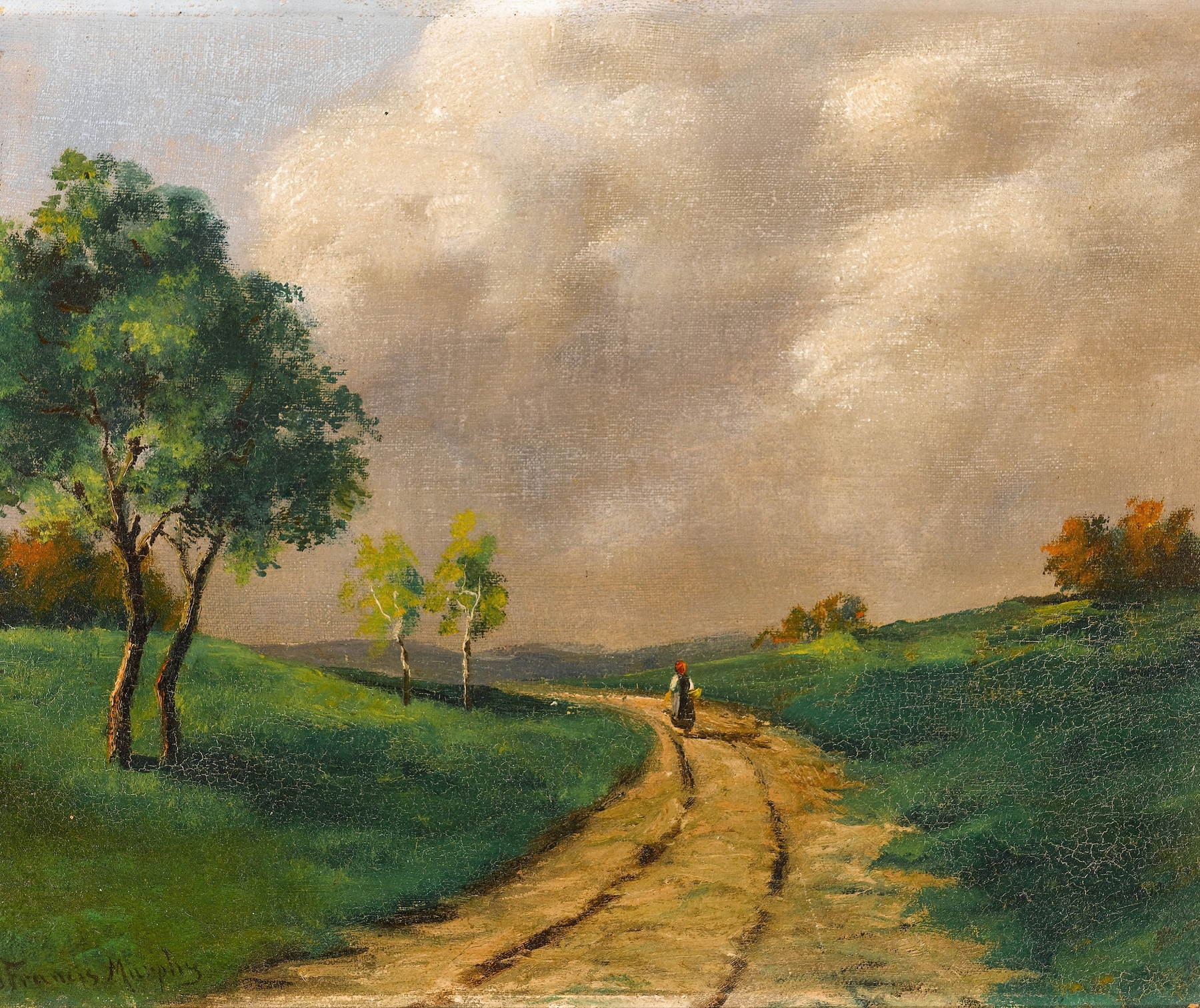 Landscape with a winding road and autumn trees, oil painting by John Francis Murphy