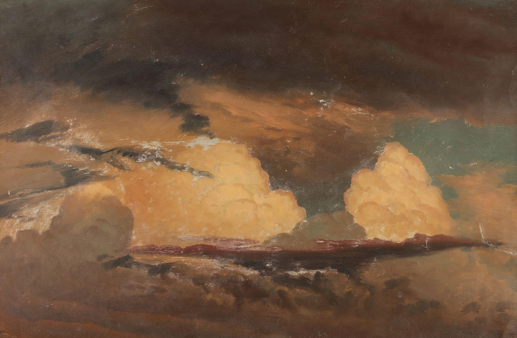 Cloud Study by Knud Baade, oil painting depicting swirling clouds in soft colors