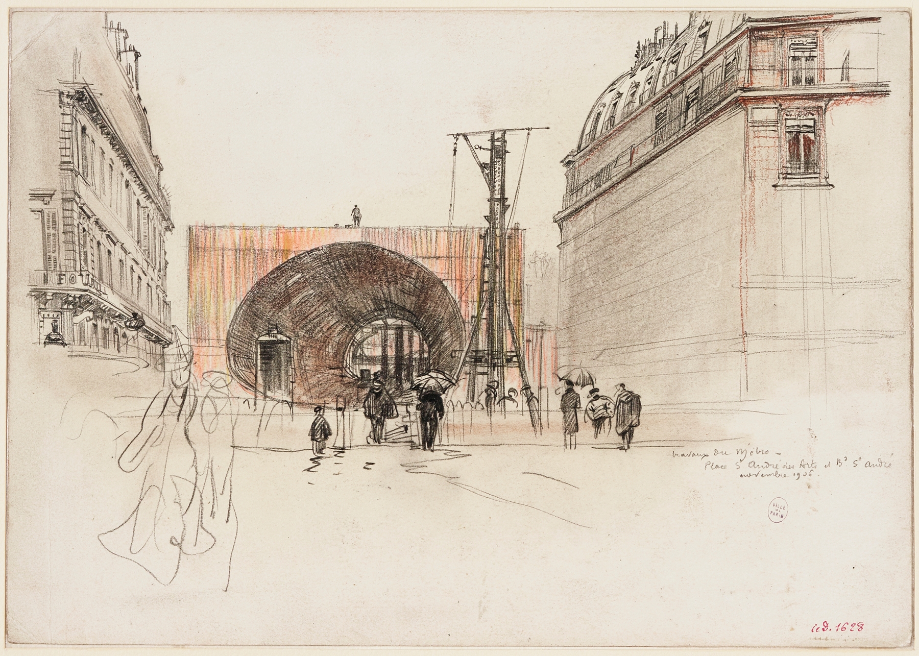 Travaux du métropolitain rue Danton et boulevard Saint-André (le caisson), 6ème aarondissement, Paris, by Charles Jouas, public domain