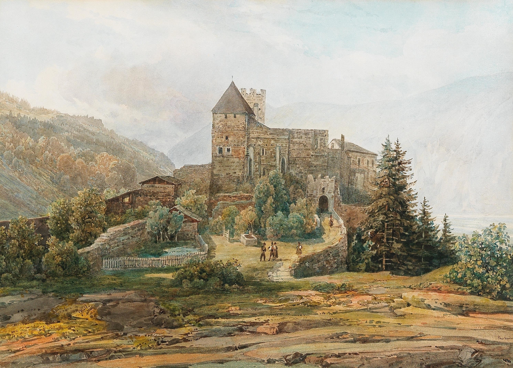Trostburg Castle in the Eisack Valley, oil on canvas by Thomas Ender