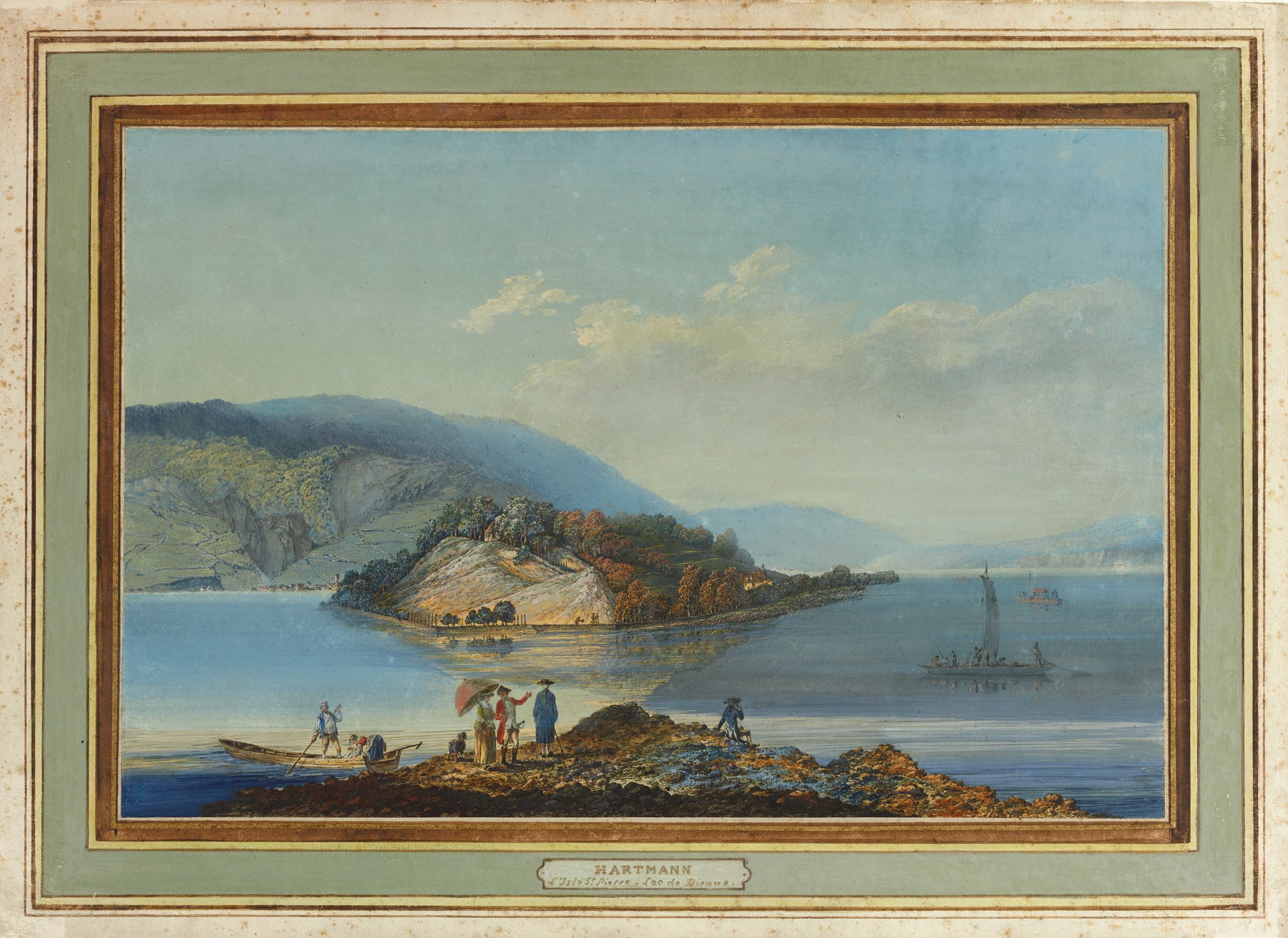 Vue de l’Isle de St. Pierre sur le Lac de Bienne, oil on canvas by Johann Joseph Hartmann