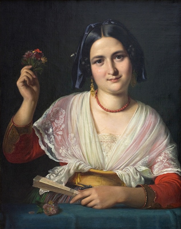 A Roman woman in fancy dress, showcasing vibrant colors and intricate details.