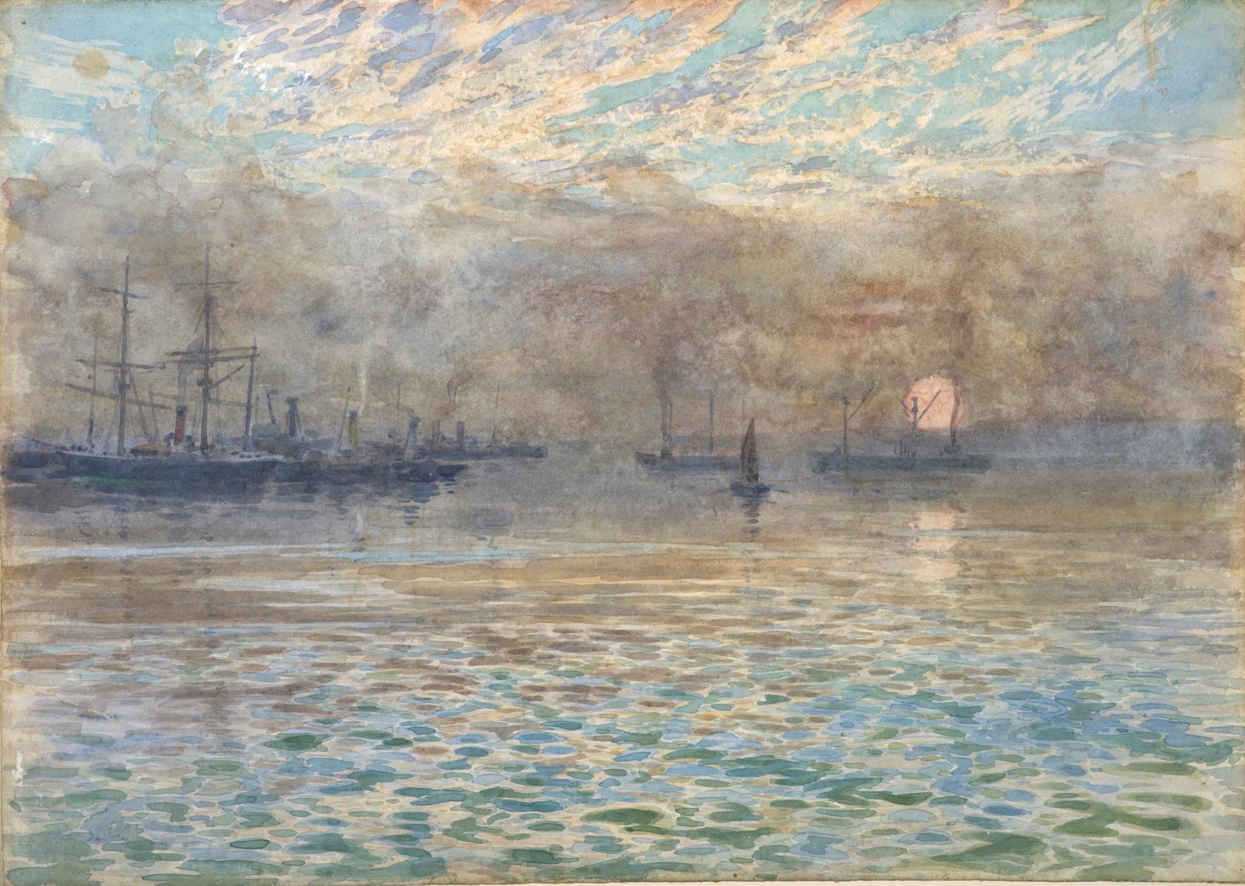 Winter morning landscape in Wellington Harbour by James Nair, oil on canvas