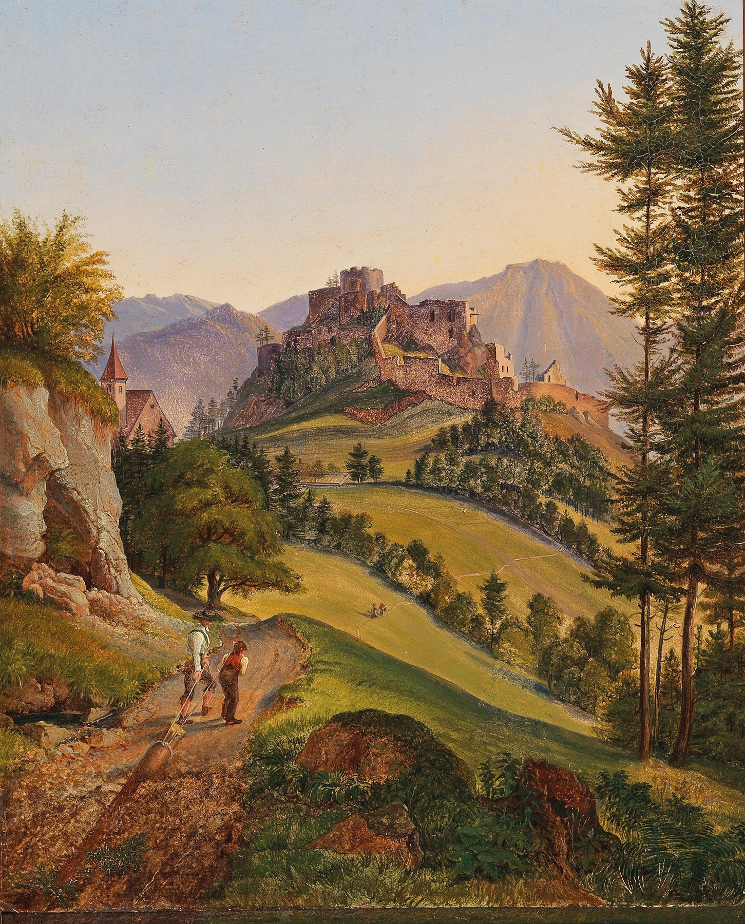 Ruins of a castle enveloped by nature, oil painting by Gustav Reinhold