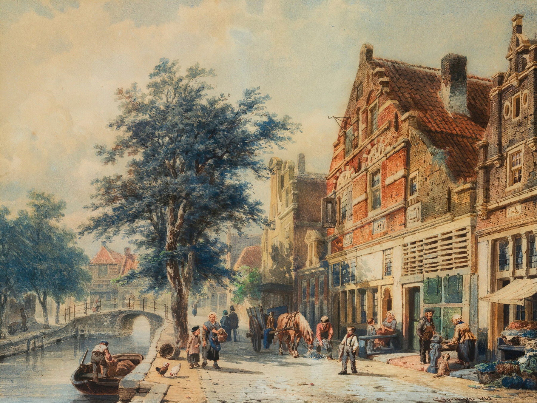 Landscape of The Havendijk, Enkhuizen, In Summer by Cornelis Springer, oil painting