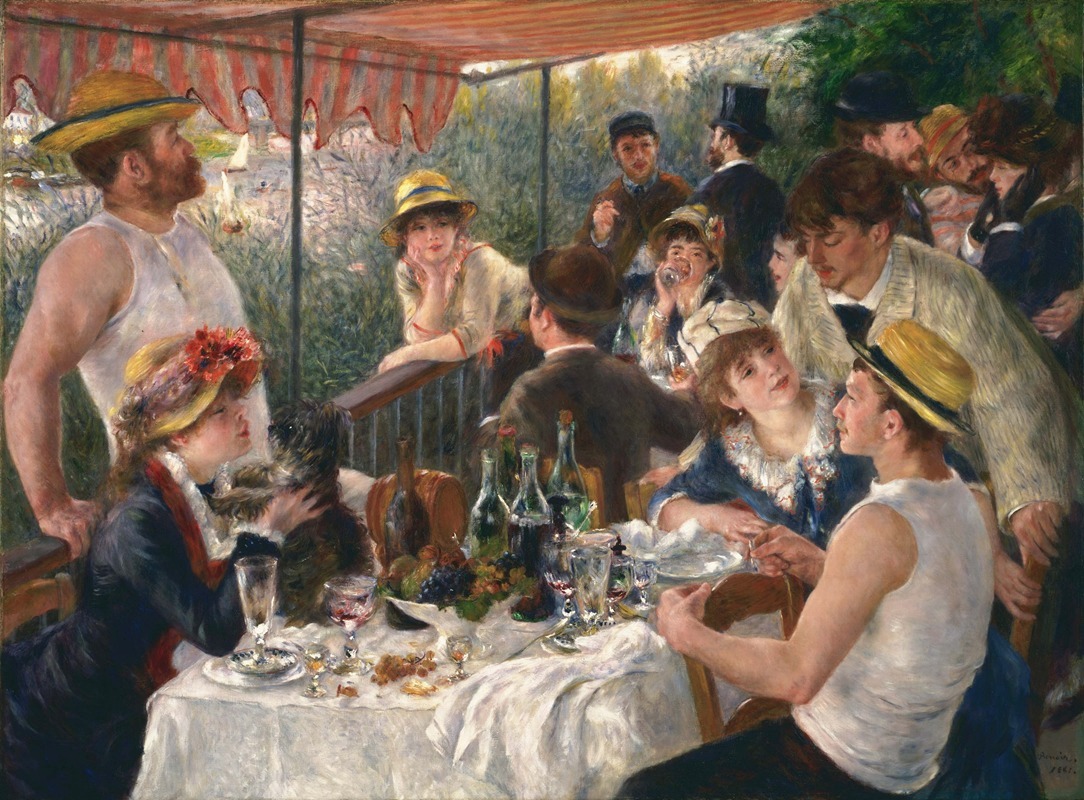 A vibrant scene depicting a lively gathering of friends enjoying a meal outdoors.