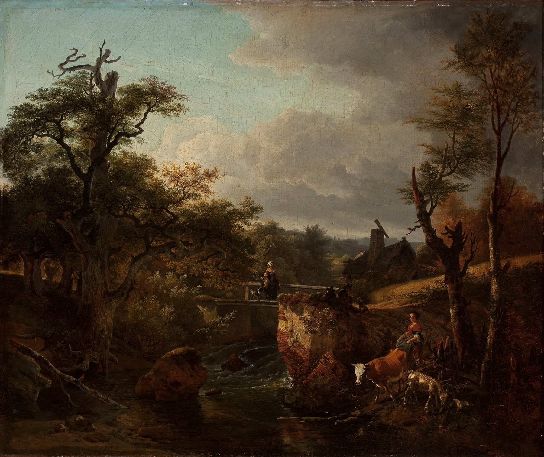 Landscape with a waterfall by Jean-Louis Demarne, oil painting depicting a cascading waterfall and lush greenery.